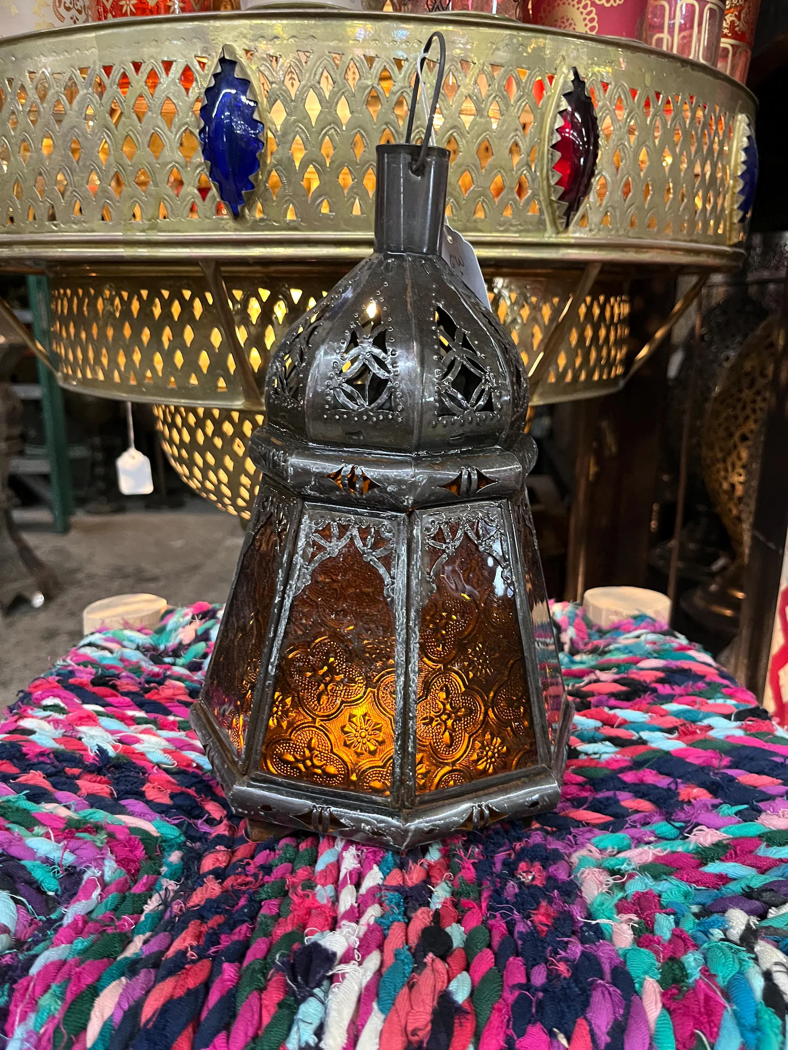 Hand-Hammered Brass Lantern from Marrakech Medina