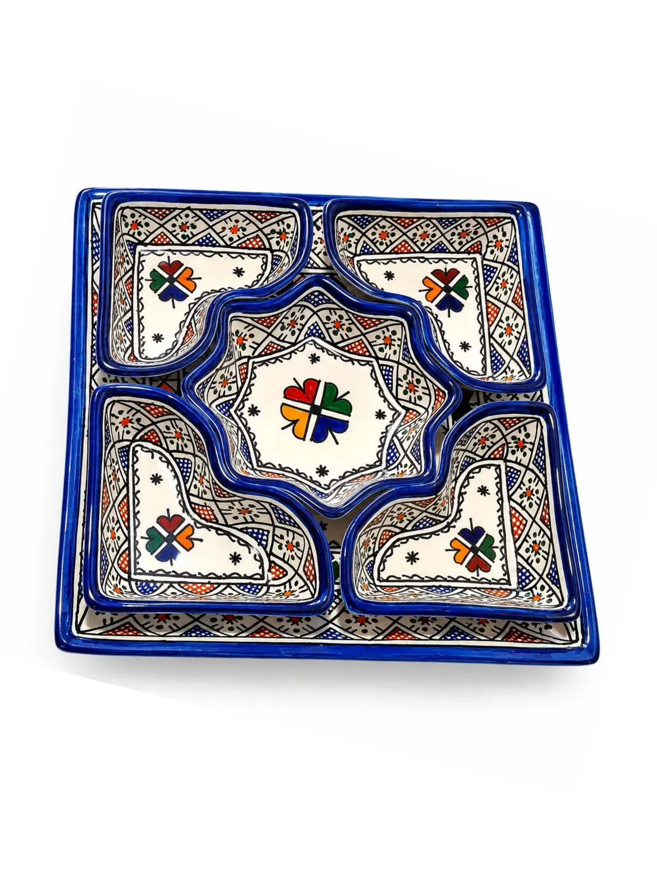 Handcrafted Safi Ceramic Serving Set, Moroccan 6-Piece Mezze & Sharing Platter