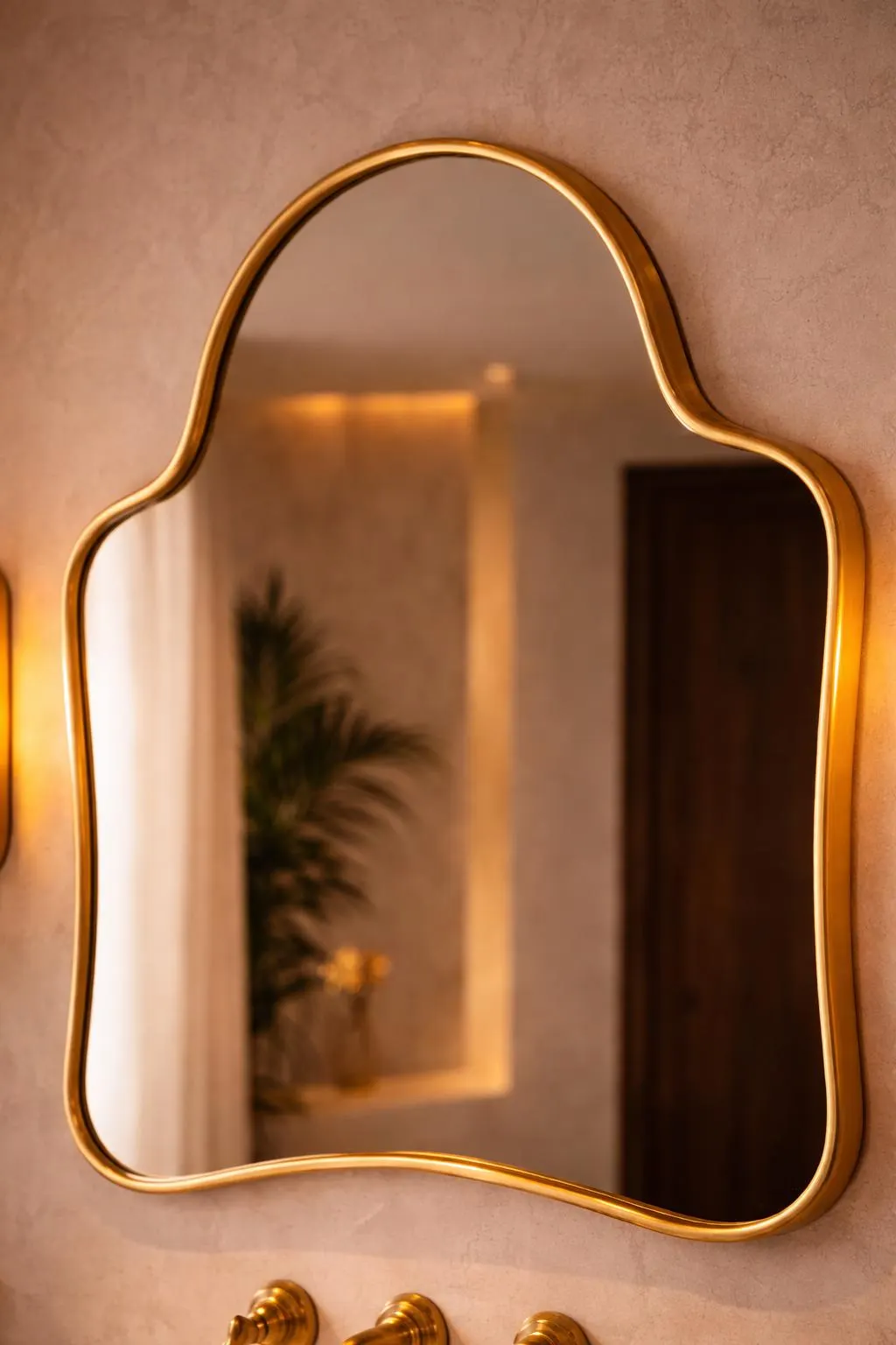 Asymmetrical Brass Mirror – Handmade Moroccan Wall Decor — view 3