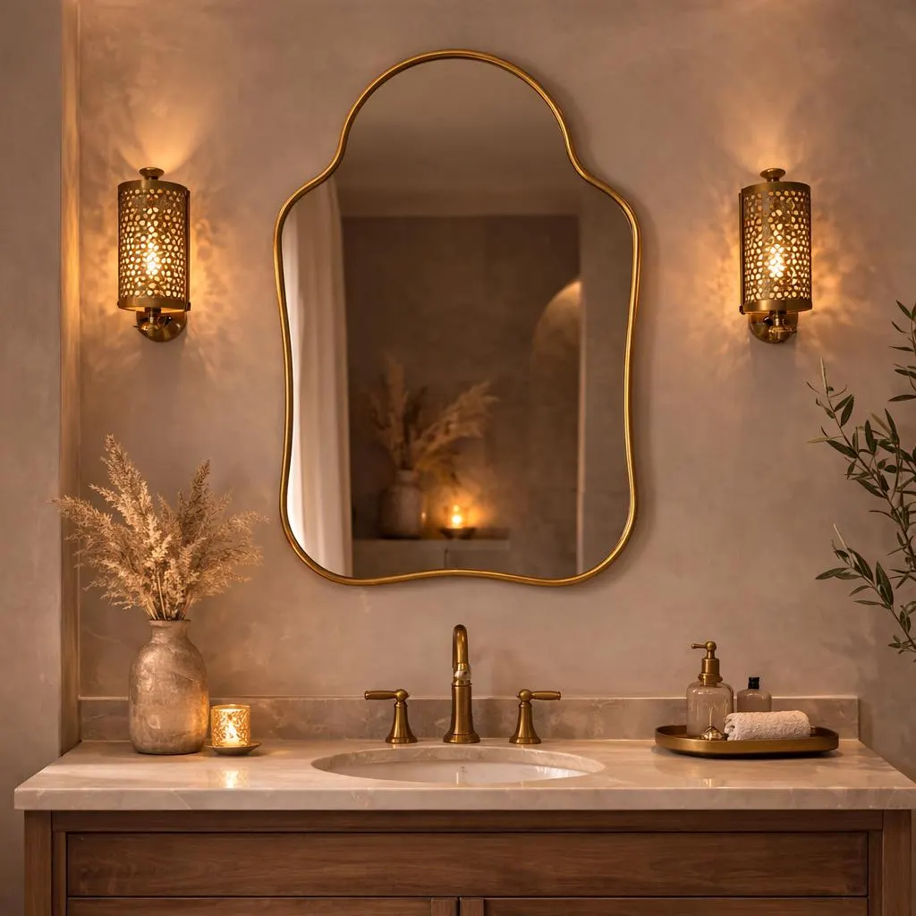 Asymmetrical Brass Mirror – Handmade Moroccan Wall Decor — view 4