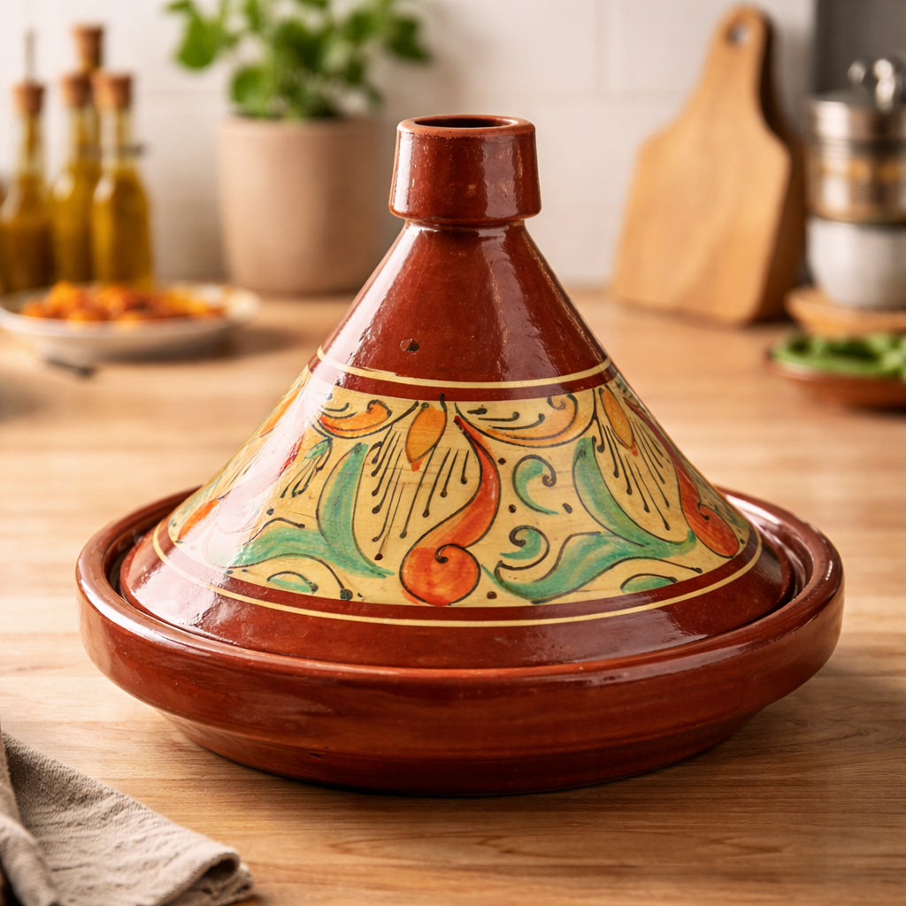 Authentic Moroccan Handmade Clay Tagine – Lead-Free Cooking Tagine for Oven & Stovetop, Hand-Painted Ceramic (Multiple Sizes)