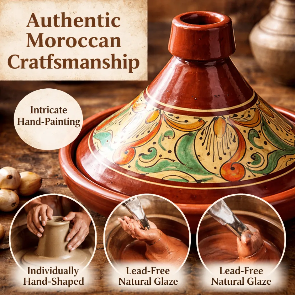 Authentic Moroccan Handmade Clay Tagine – Lead-Free Cooking Tagine for Oven & Stovetop, Hand-Painted Ceramic (Multiple Sizes) — view 9