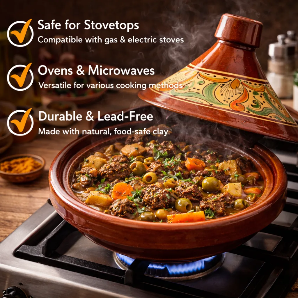 Authentic Moroccan Handmade Clay Tagine – Lead-Free Cooking Tagine for Oven & Stovetop, Hand-Painted Ceramic (Multiple Sizes) — view 6