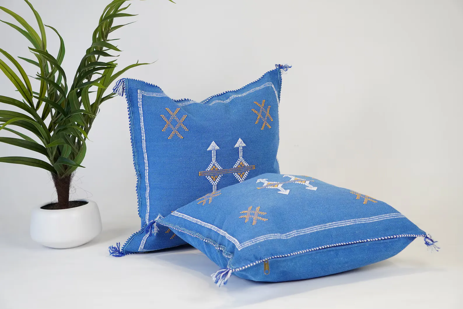 Blue Cactus Silk Pillow by Hajja Mina — view 2