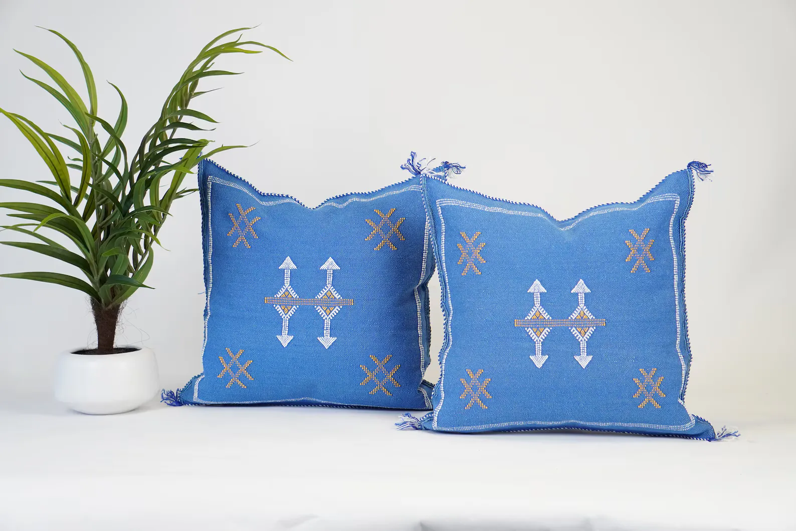 Blue Cactus Silk Pillow by Hajja Mina — view 7