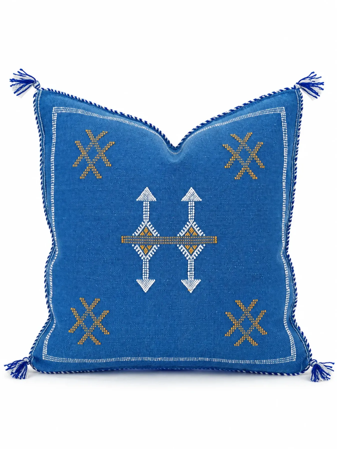 Handwoven Blue Cactus Silk Pillow Cover, Moroccan Amazigh-Inspired Textile