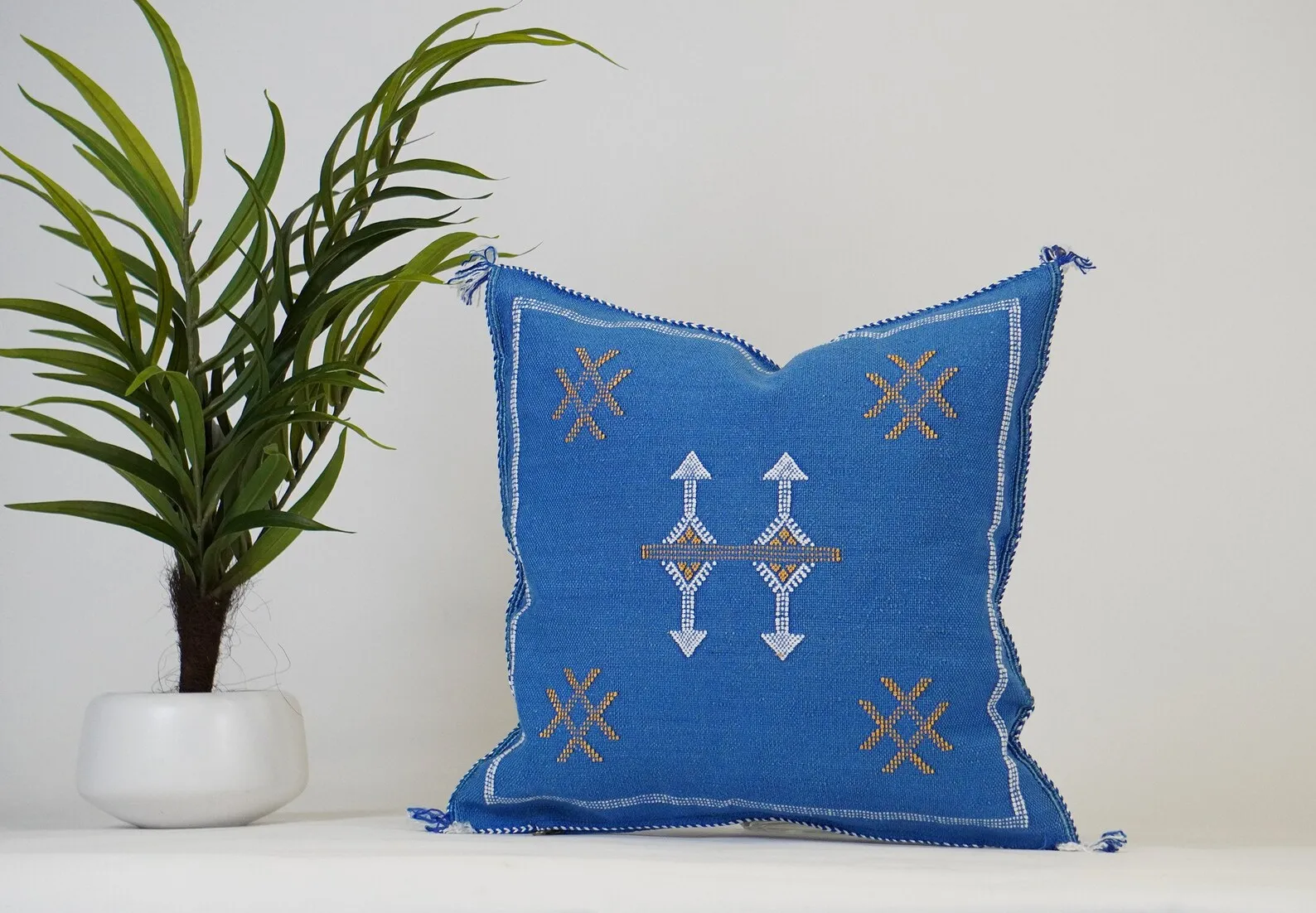 Blue Cactus Silk Pillow by Hajja Mina — view 6