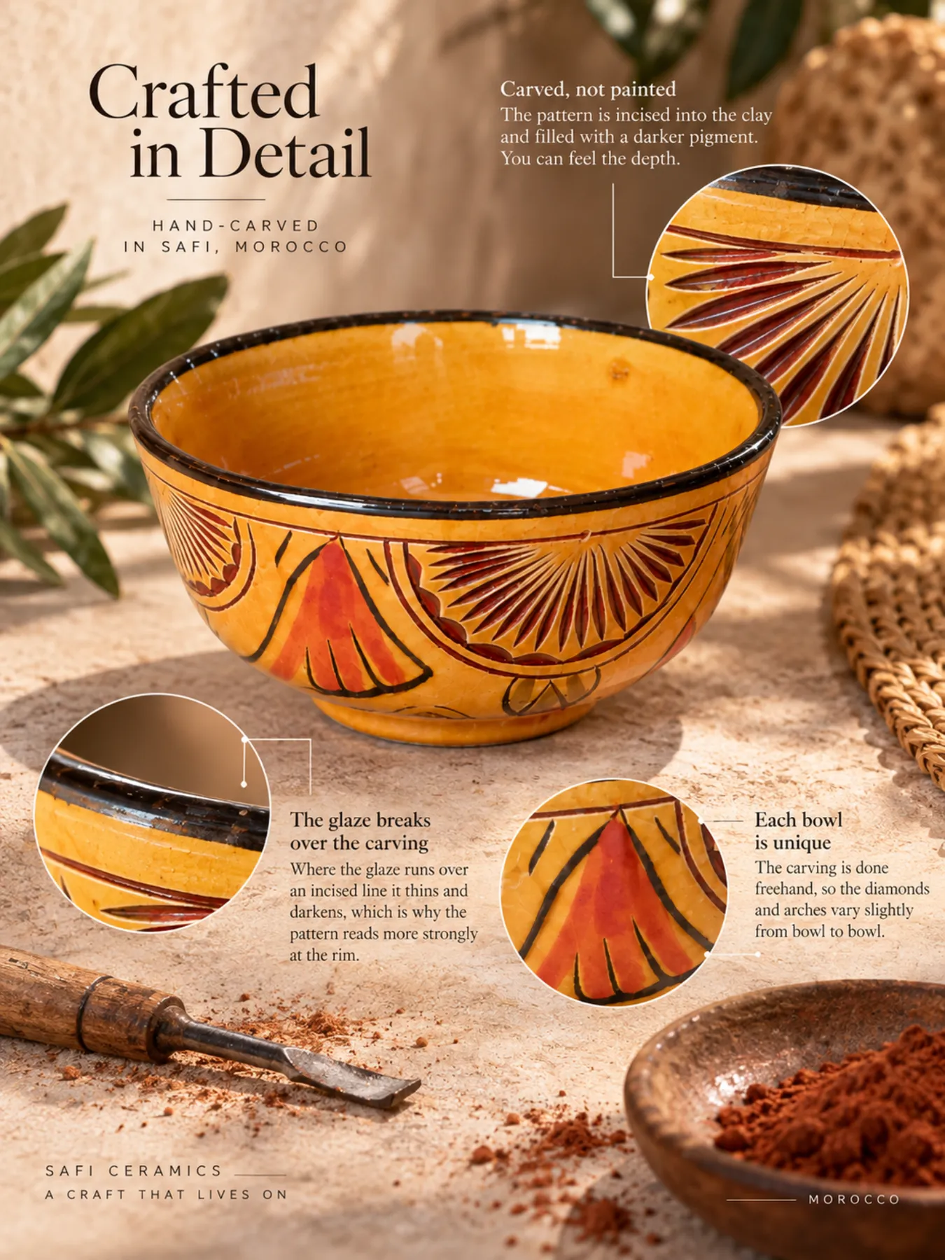 Hand-Carved Safi Ceramic Bowls Set of 4, 10cm, view 8