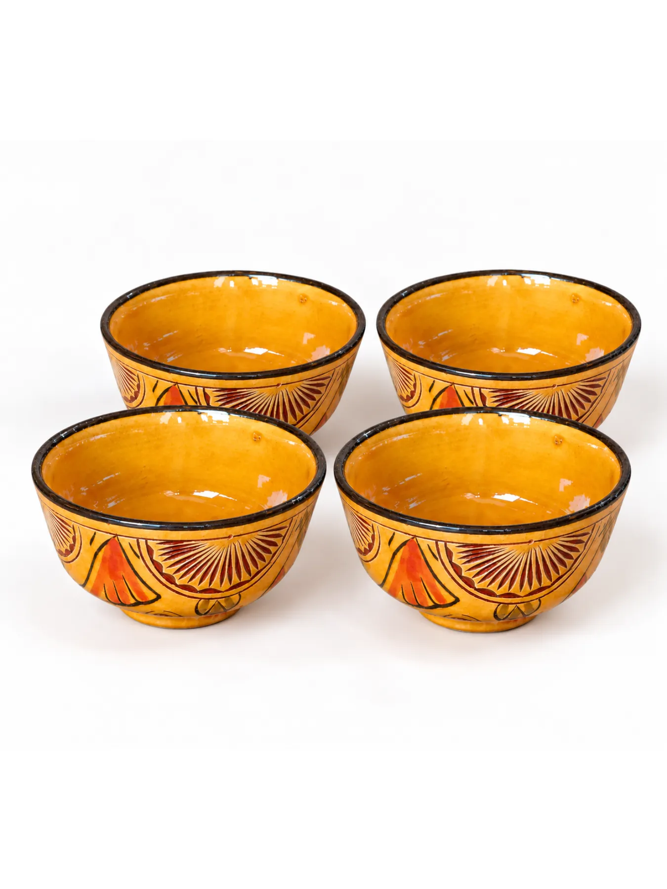 Hand-Carved Safi Ceramic Bowls Set of 4, 10cm
