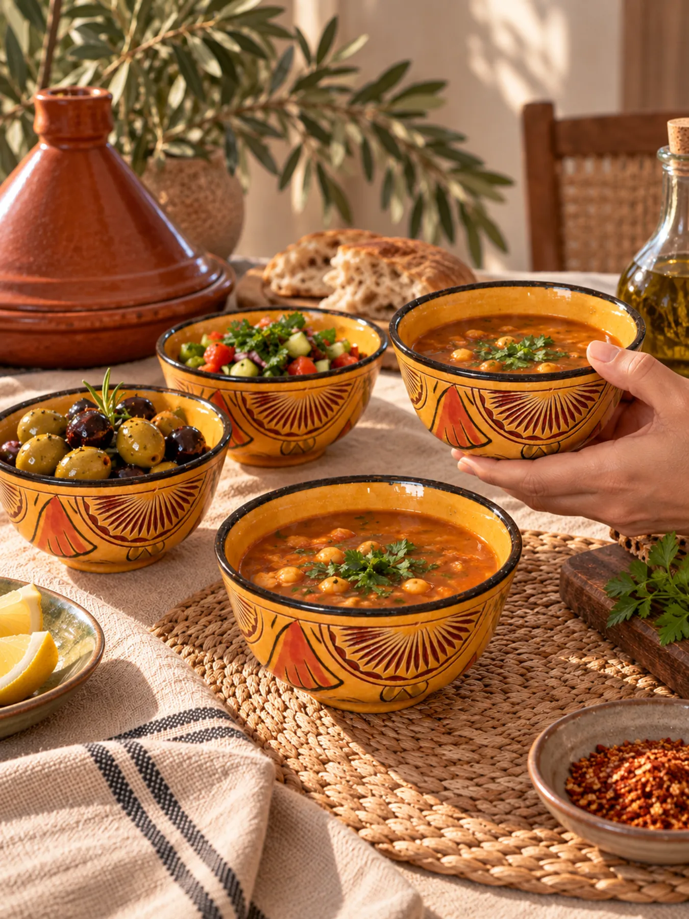 Hand-Carved Safi Ceramic Bowls Set of 4, 10cm