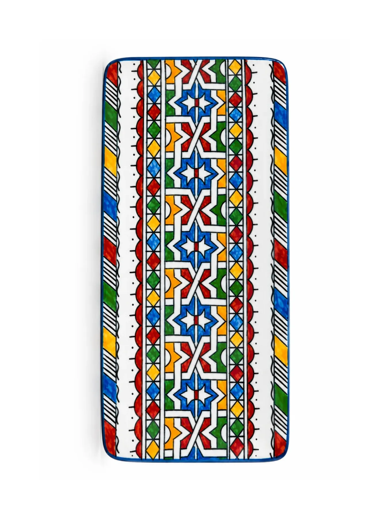 Hand-Painted Fès Ceramic Serving Plate, Moroccan Geometric Zellige Dish