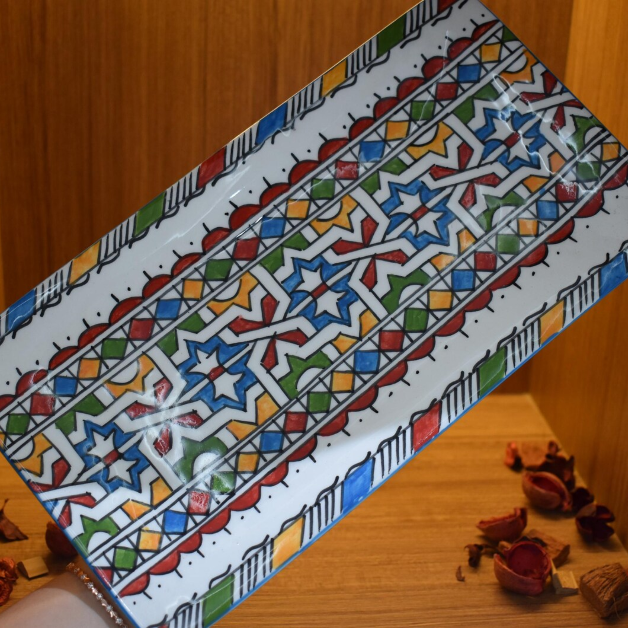 Hand-Painted Geometric Plate from Fès