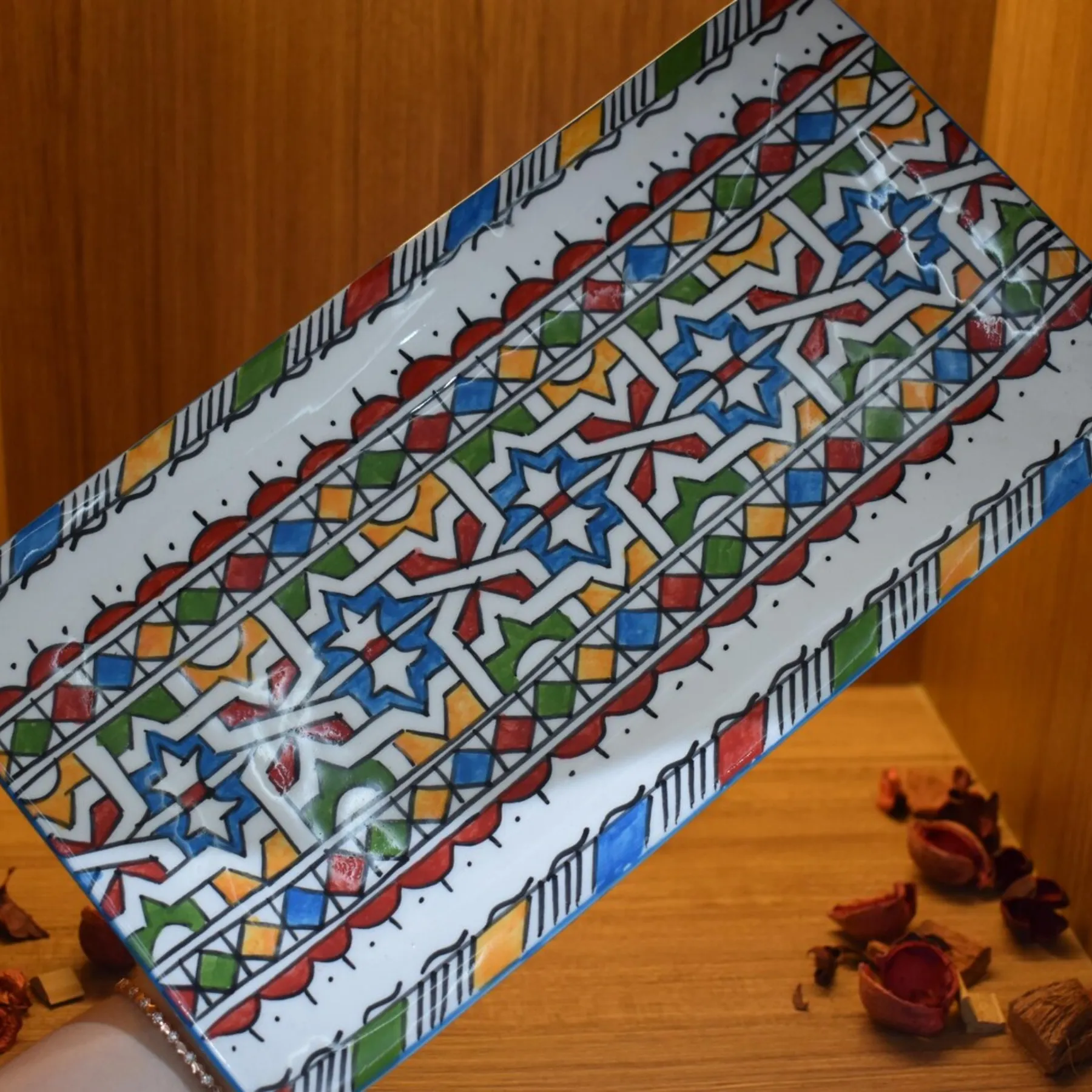 Hand-Painted Geometric Plate from Fès