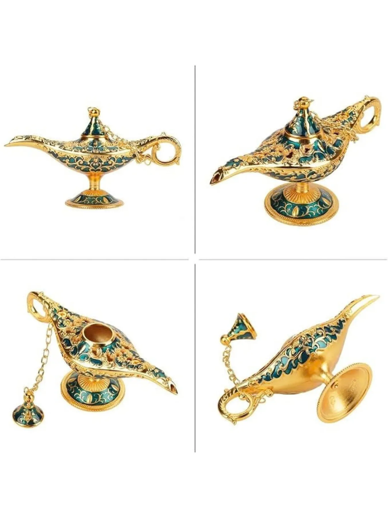 Elegant Moroccan Brass Genie Lamp, Ornate Aladdin-Style Decor, view 3