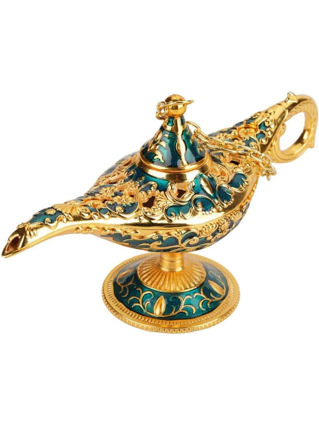 Elegant Moroccan Brass Genie Lamp, Ornate Aladdin-Style Decor, view 4
