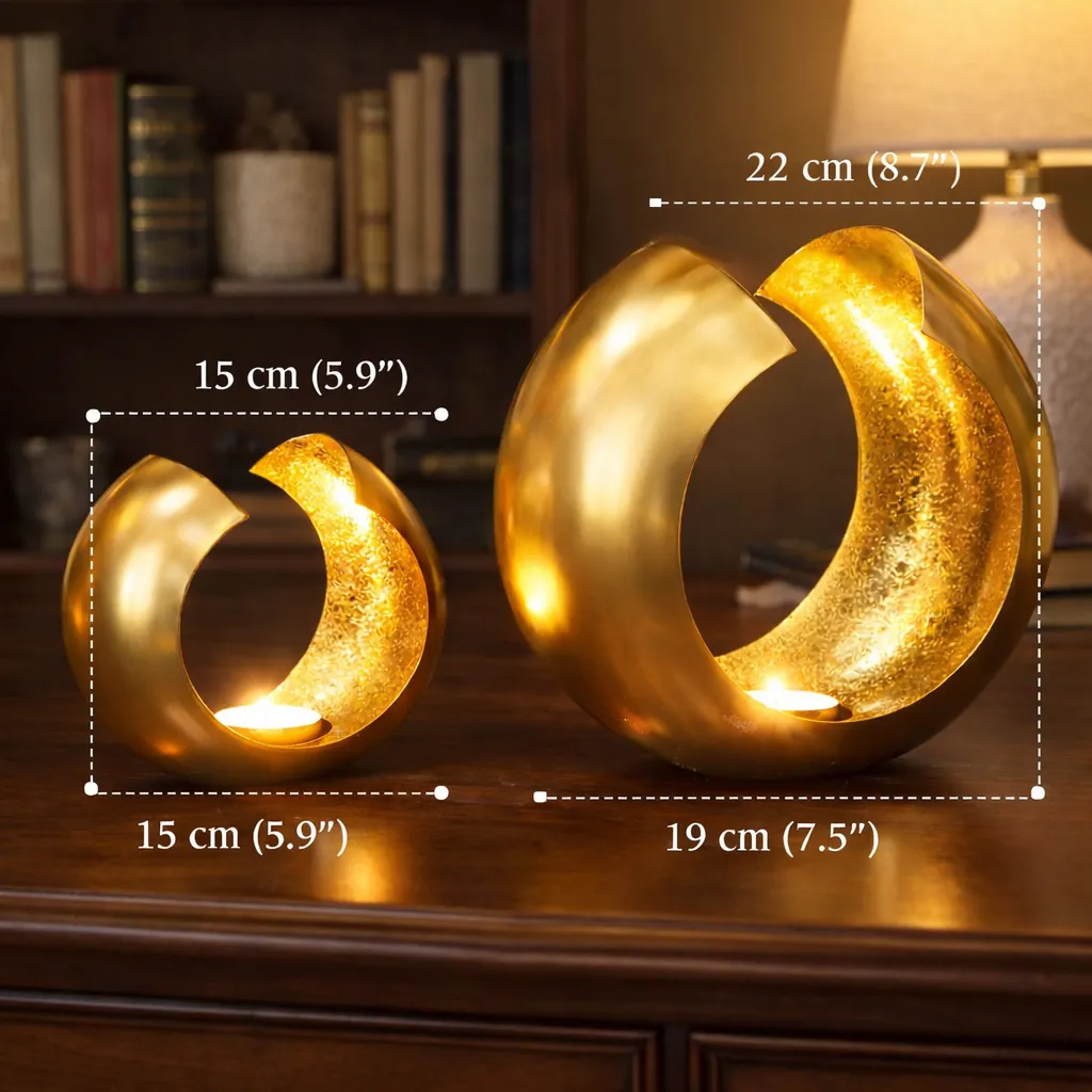 Gold Brass Crescent Candle Holders Set – Moon Tealight Decor – Luxury Boho Table Accent for Ramadan & Eid — view 3