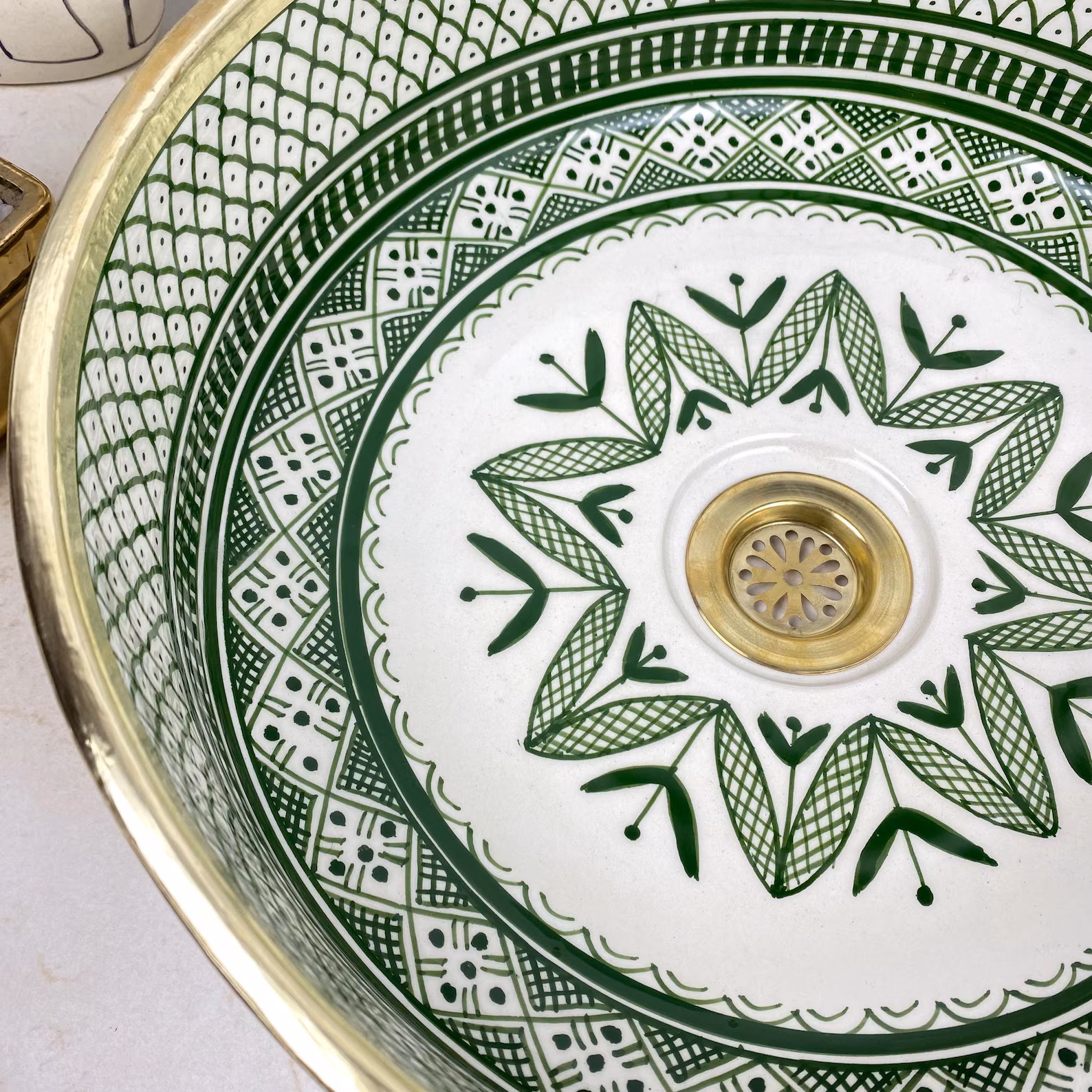 Green SHEBKA Ceramic Vessel with Hand-Engraved Brass — view 10