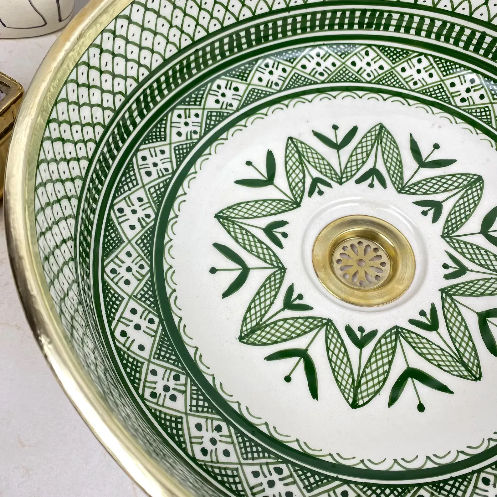 Green SHEBKA Ceramic Vessel with Hand-Engraved Brass — view 10