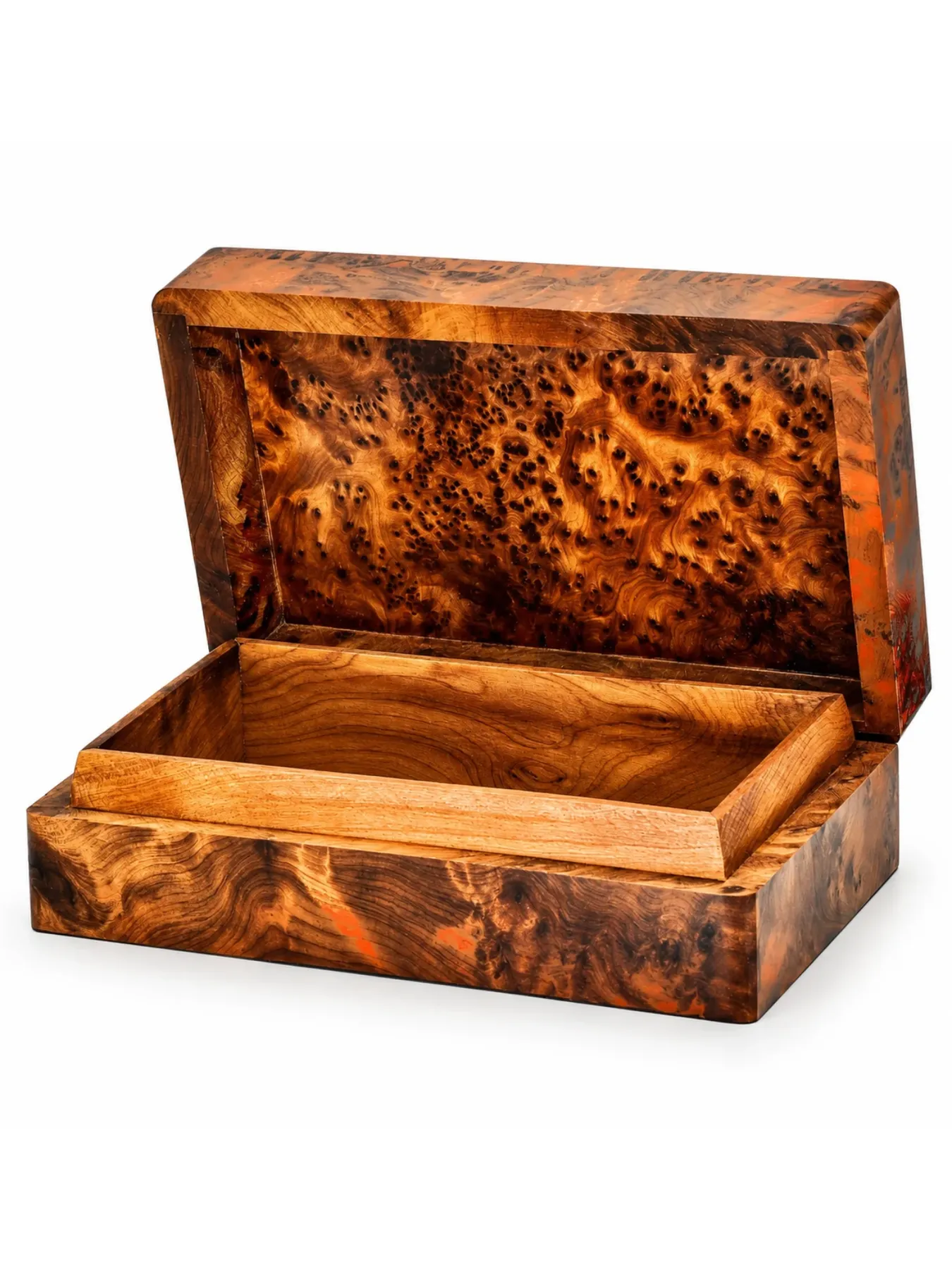 Handcrafted Moroccan Thuya Burl Wood Keepsake Box, Natural Wood Jewelry & Storage Box