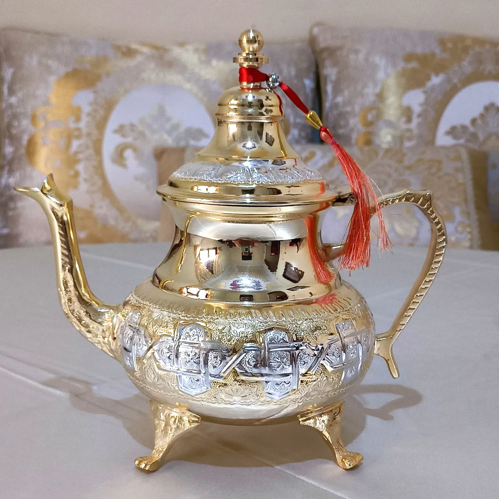 Hand-Hammered Brass Teapot from Fès