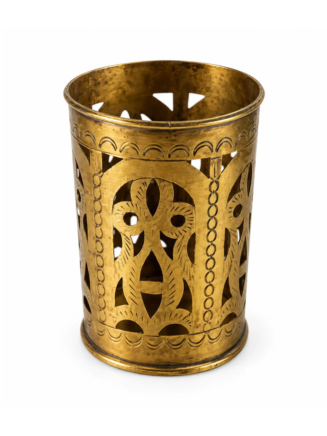 Hand-Engraved Moroccan Brass Glass Holder