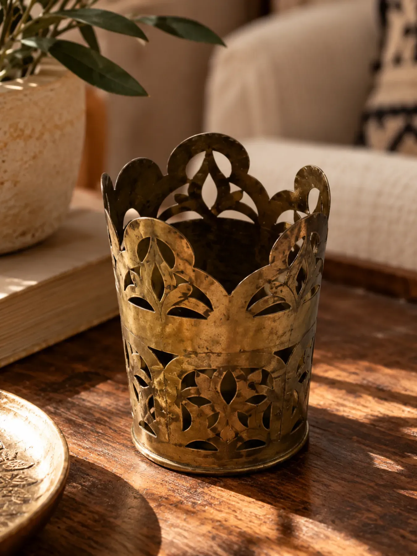 Hand-Engraved Moroccan Brass Glass Holder
