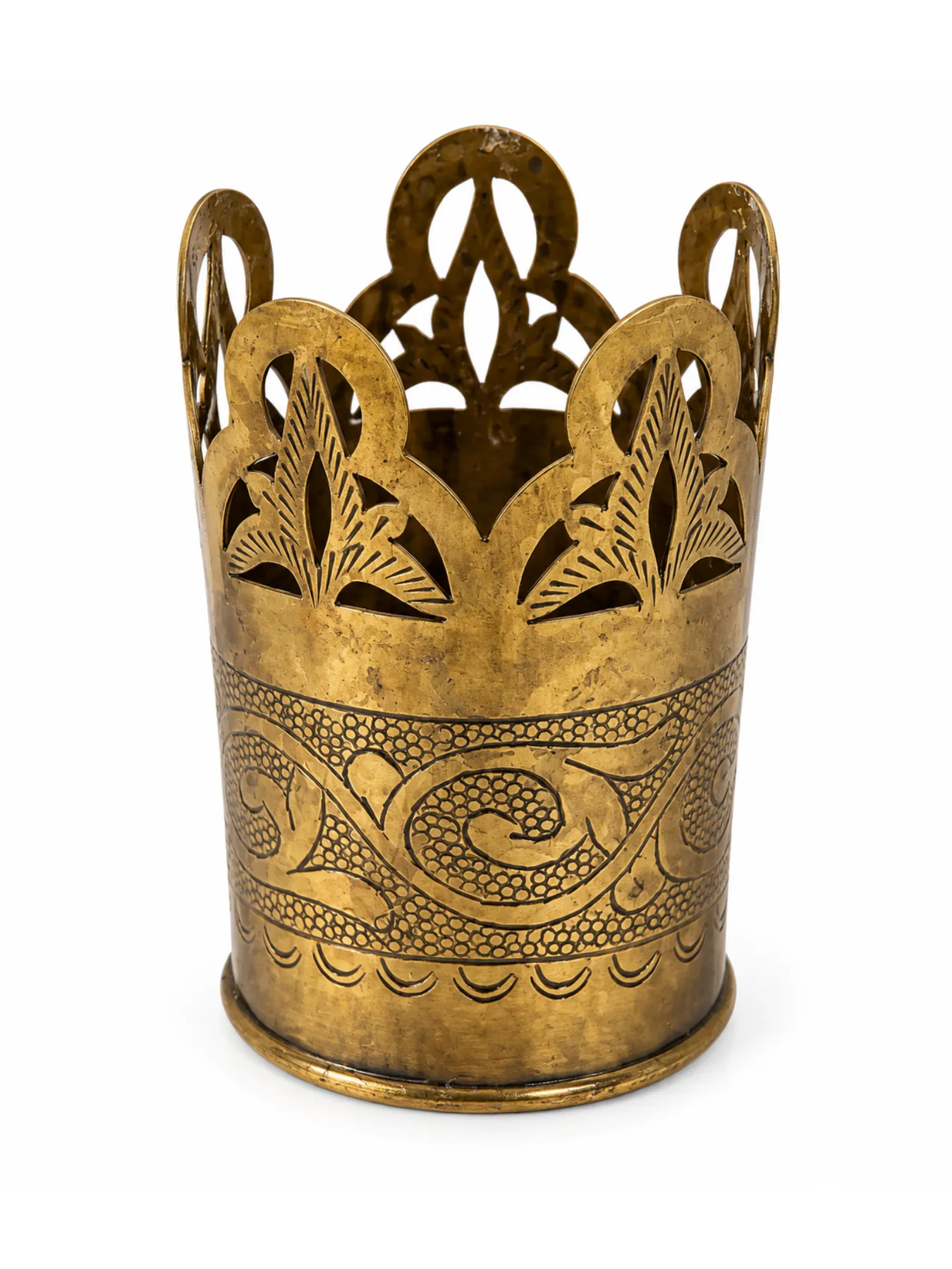 Hand-Engraved Moroccan Brass Glass Holder