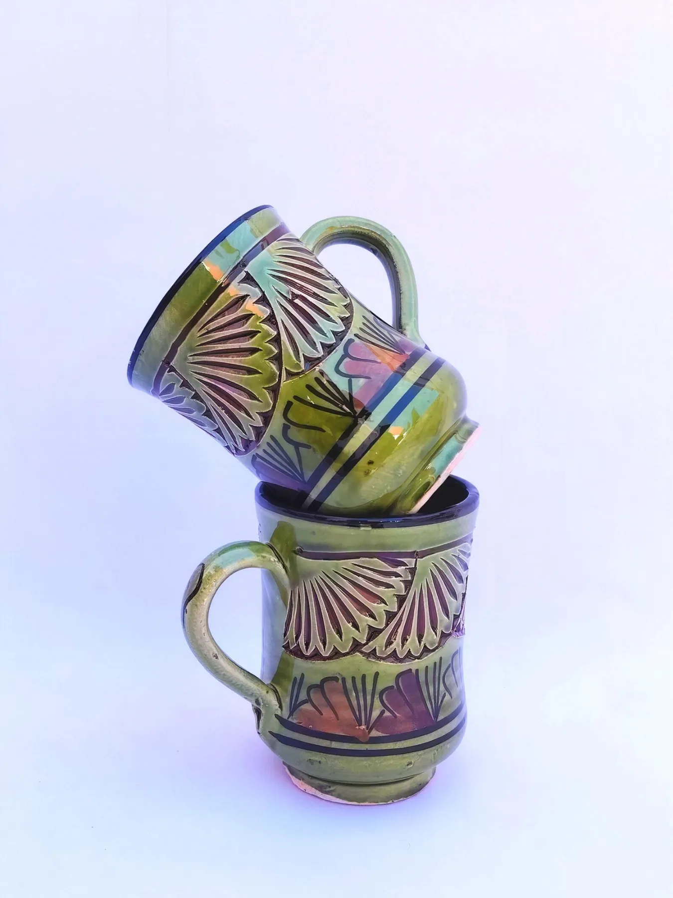 Hand-Engraved Moroccan Mugs, Set of 2 from Safi, Morocco
