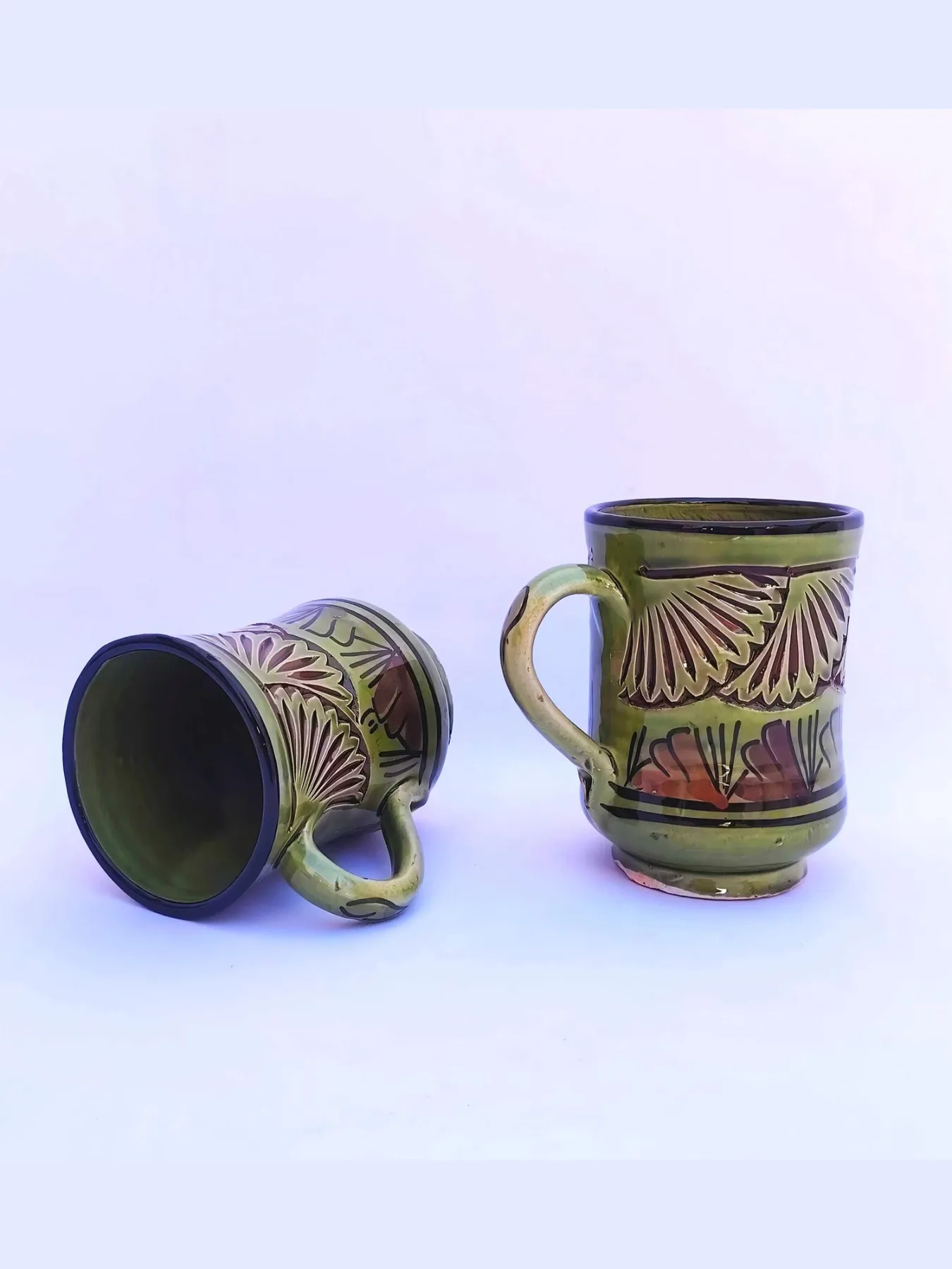 Hand-Engraved Moroccan Mugs, Set of 2 from Safi, Morocco — view 5