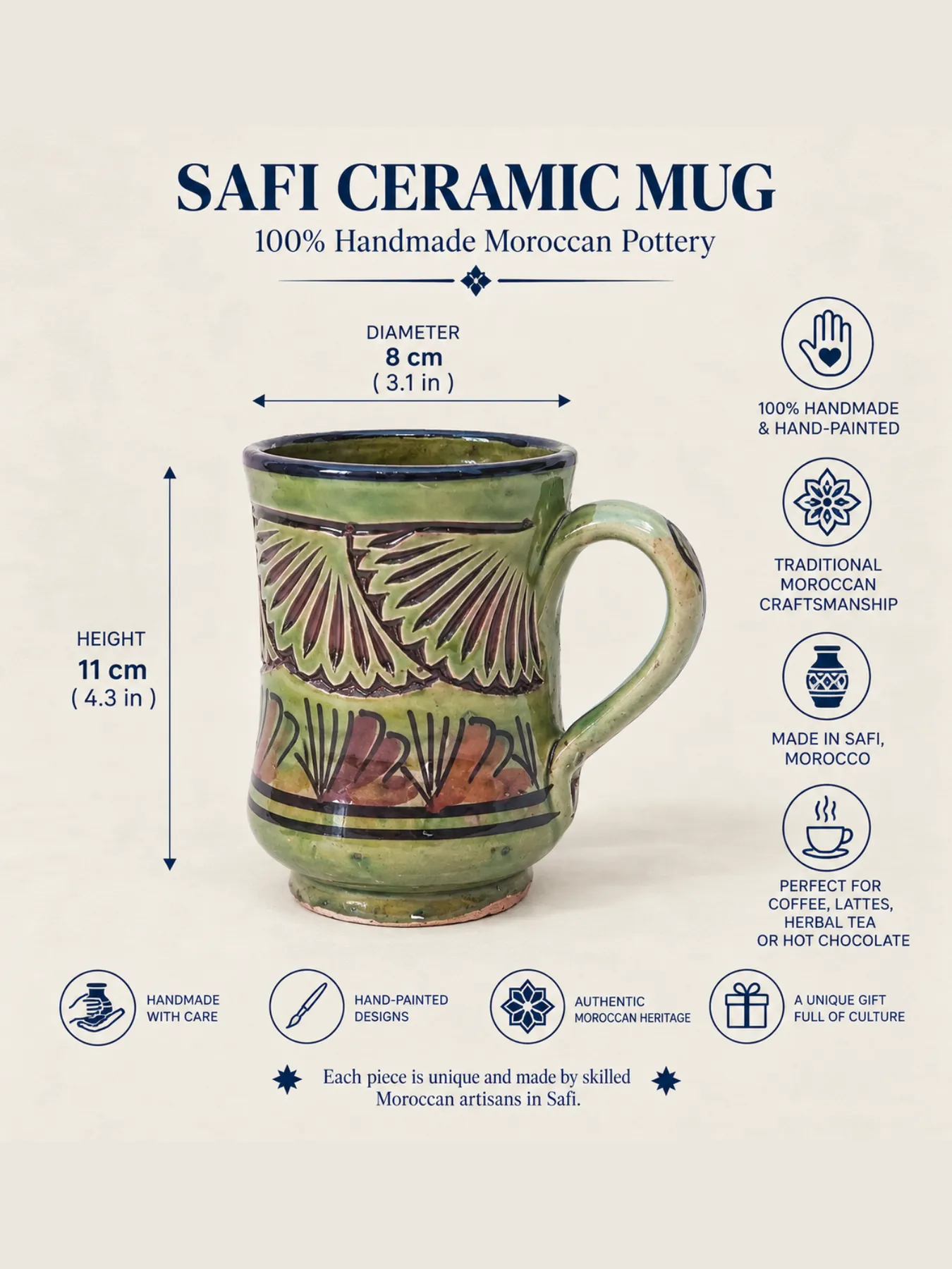 Hand-Engraved Moroccan Mugs, Set of 2 from Safi, Morocco — view 2