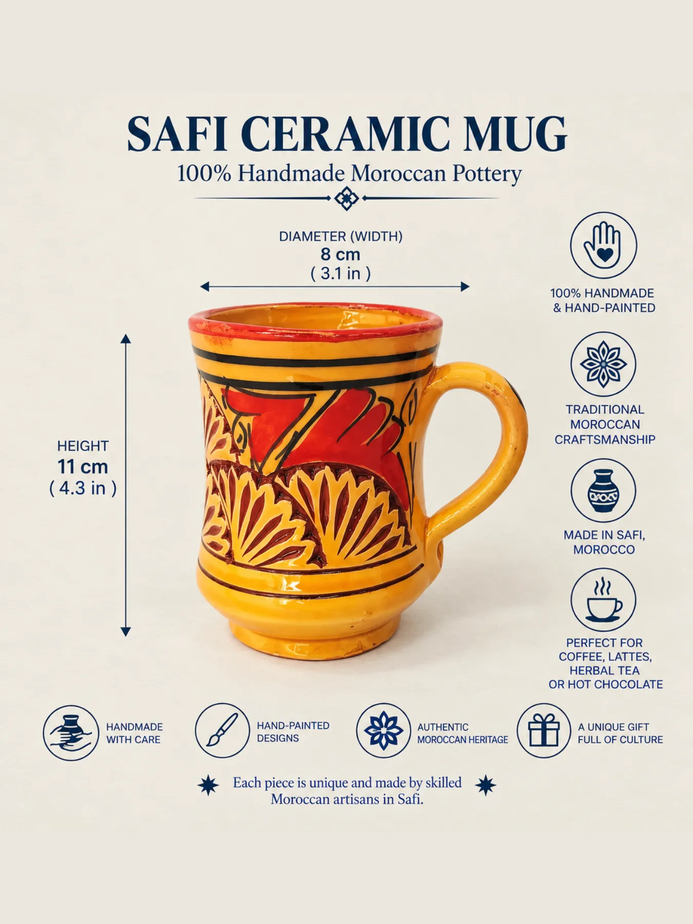 Hand-Engraved Moroccan Mugs, Set of 2 Mustard, Safi — view 6