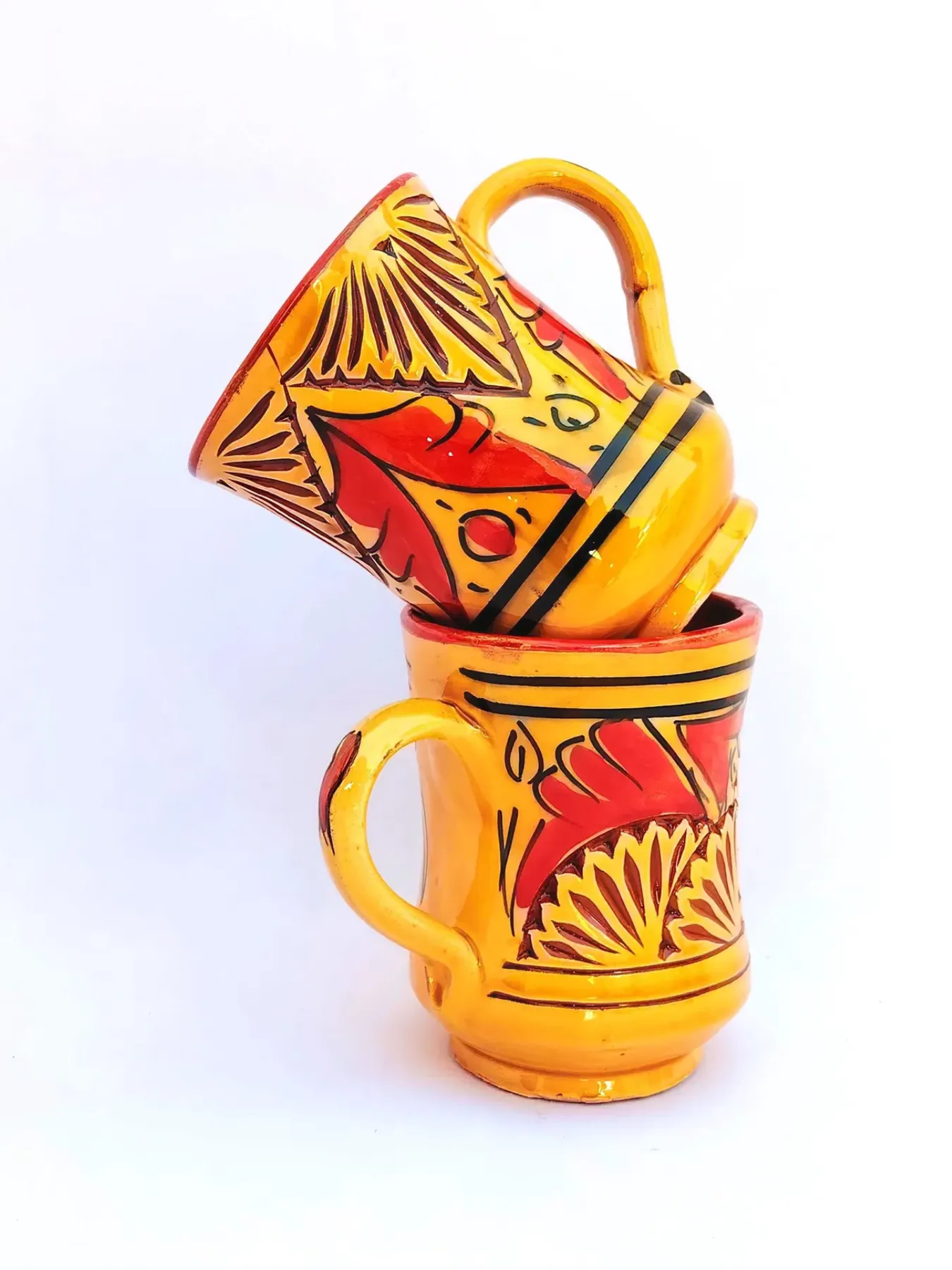 Hand-Engraved Moroccan Mugs, Set of 2 Mustard, Safi