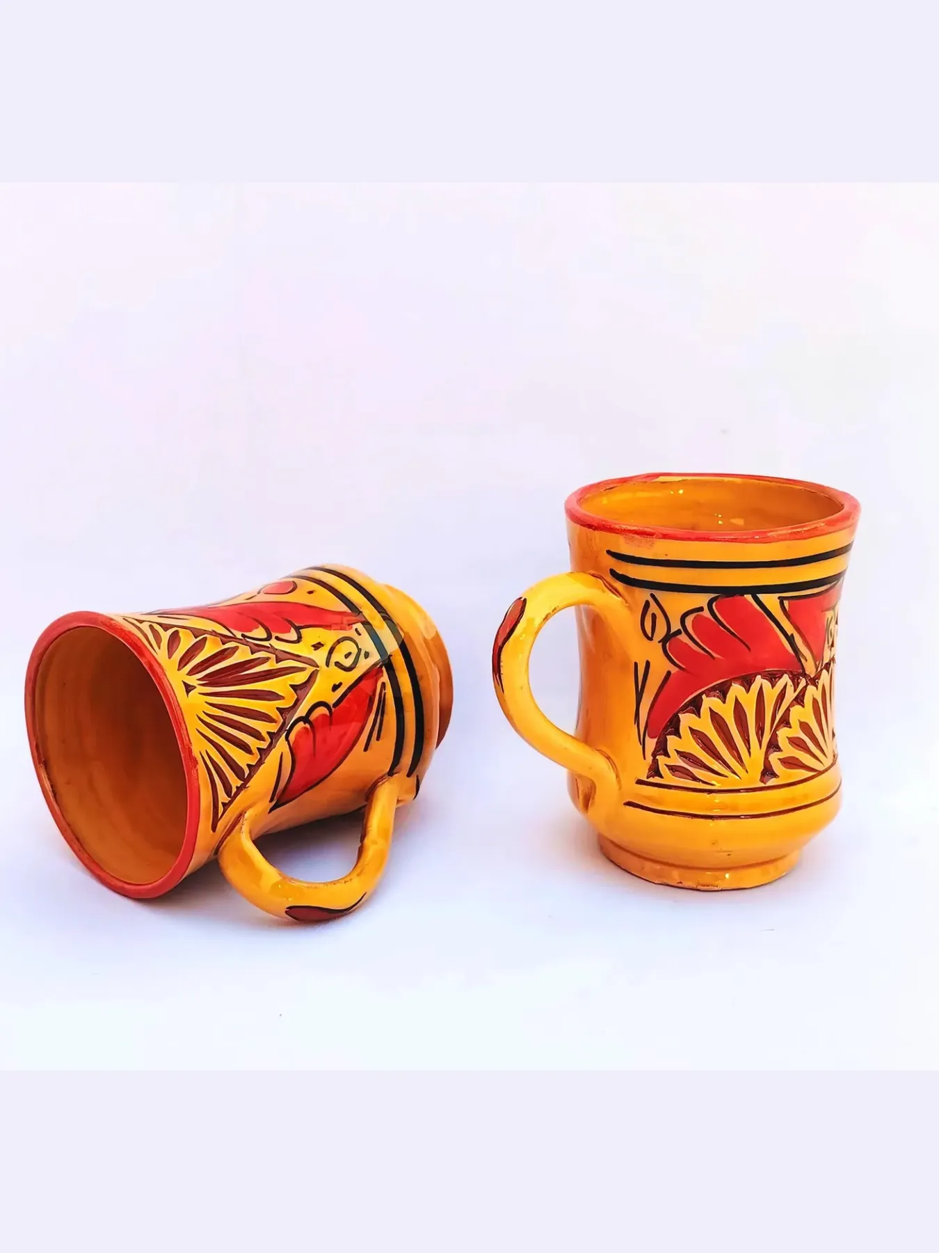 Hand-Engraved Moroccan Mugs, Set of 2 Mustard, Safi — view 5