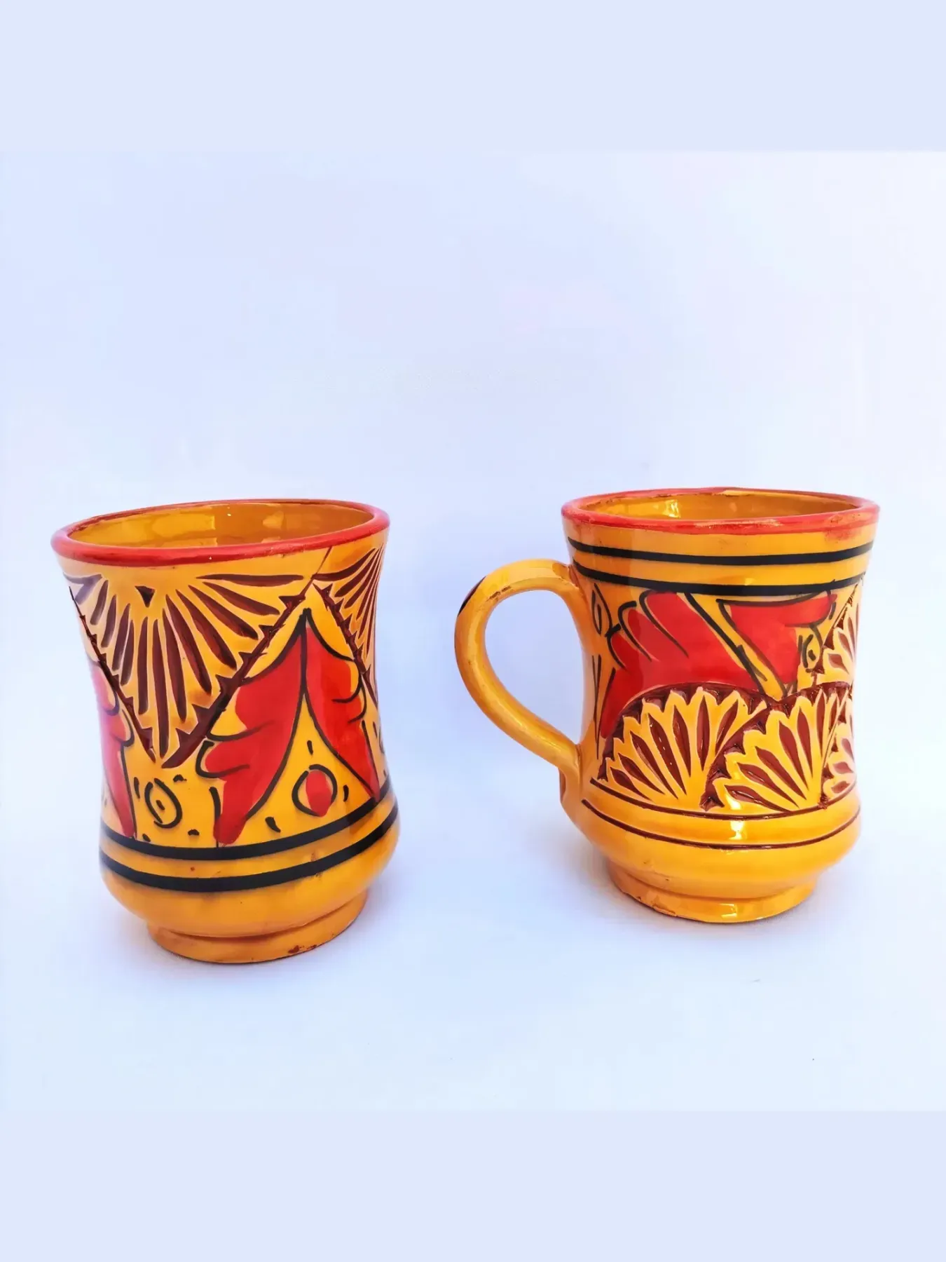 Hand-Engraved Moroccan Mugs, Set of 2 Mustard, Safi — view 4