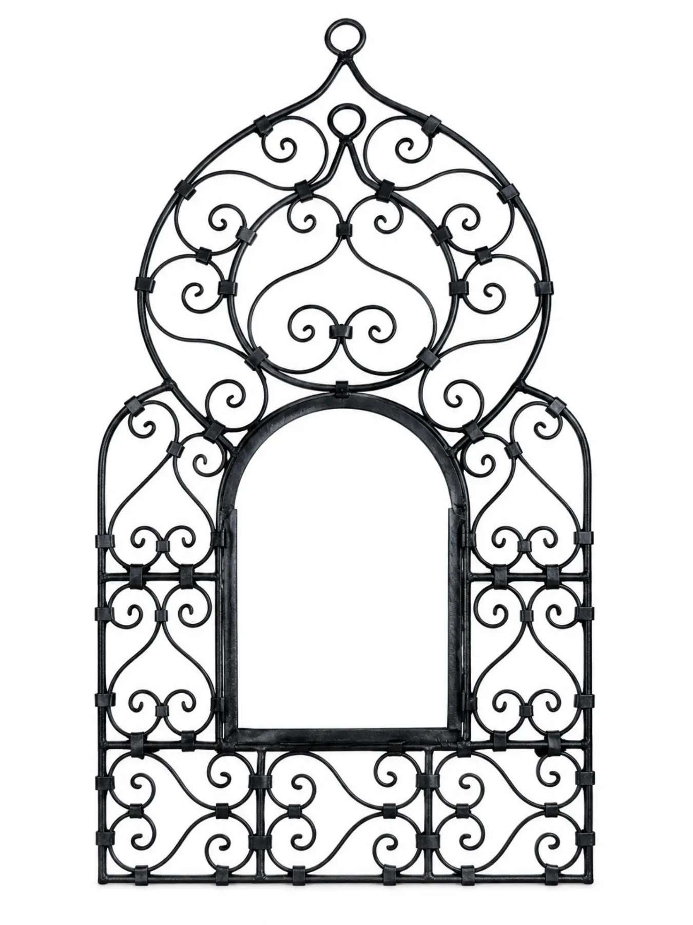 Hand-Forged Moroccan Arched Mirror Frame, Black Iron