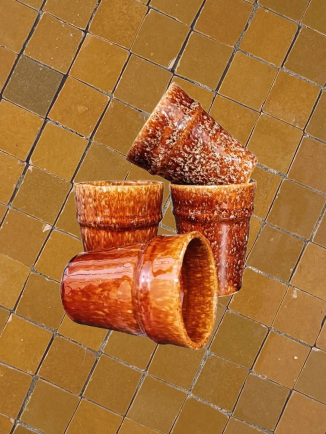 Hand-Glazed Fès Ceramic Cups Set of 4 — 7cm, Choose Color — view 5