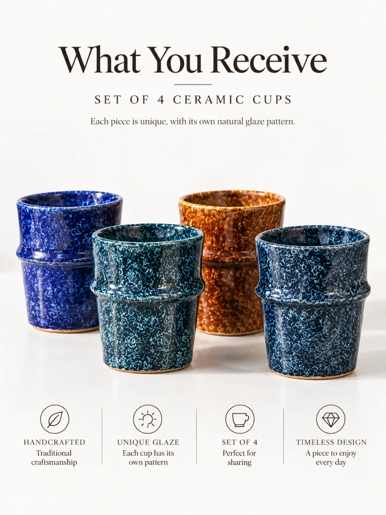 Hand-Glazed Fès Ceramic Cups Set of 4 — 7cm, Choose Color — view 4