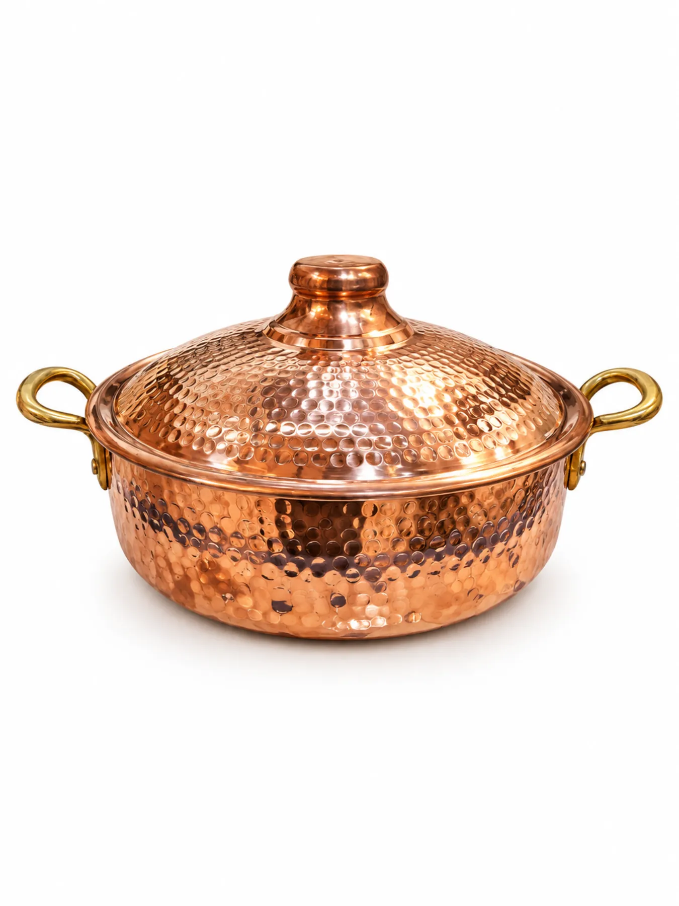 Hand-Hammered Moroccan Copper Cooking Pot, Artisan Copper Pot with Lid and Handles