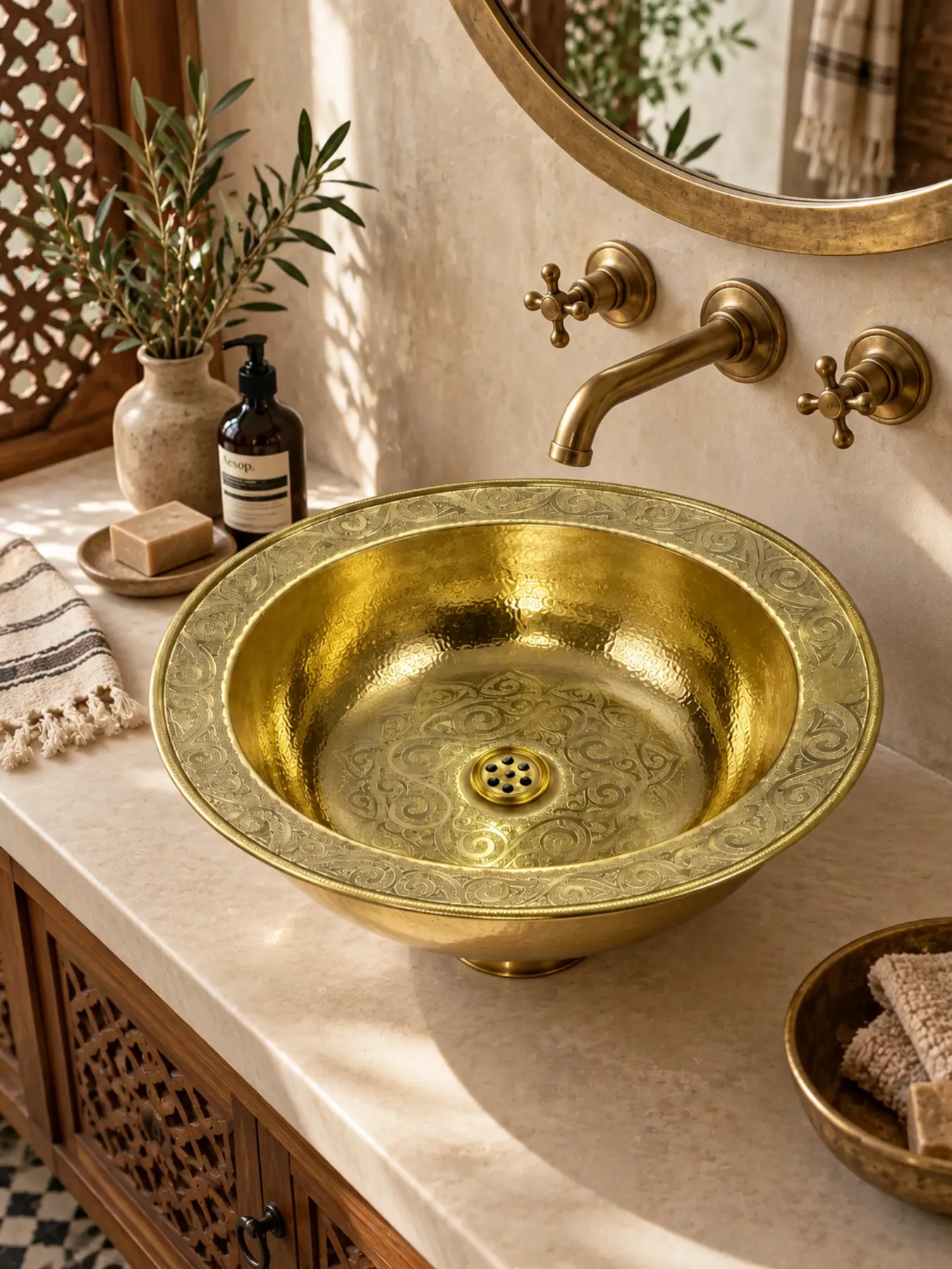 Hand-Hammered Brass Basin from Marrakech, 48cm — view 8