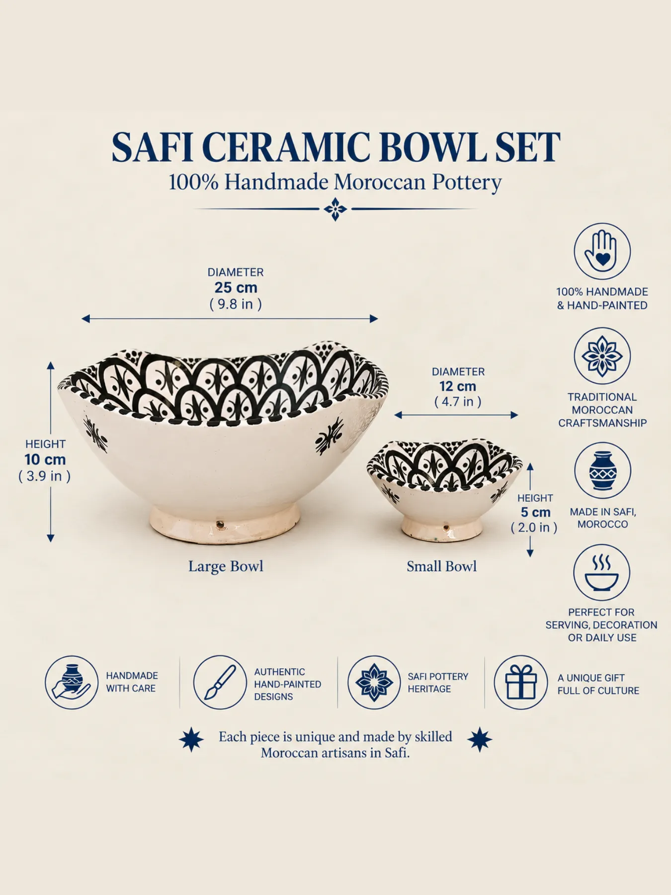 Hand-Painted Bowl Set of 7 from Safi, Wall or Table — view 5