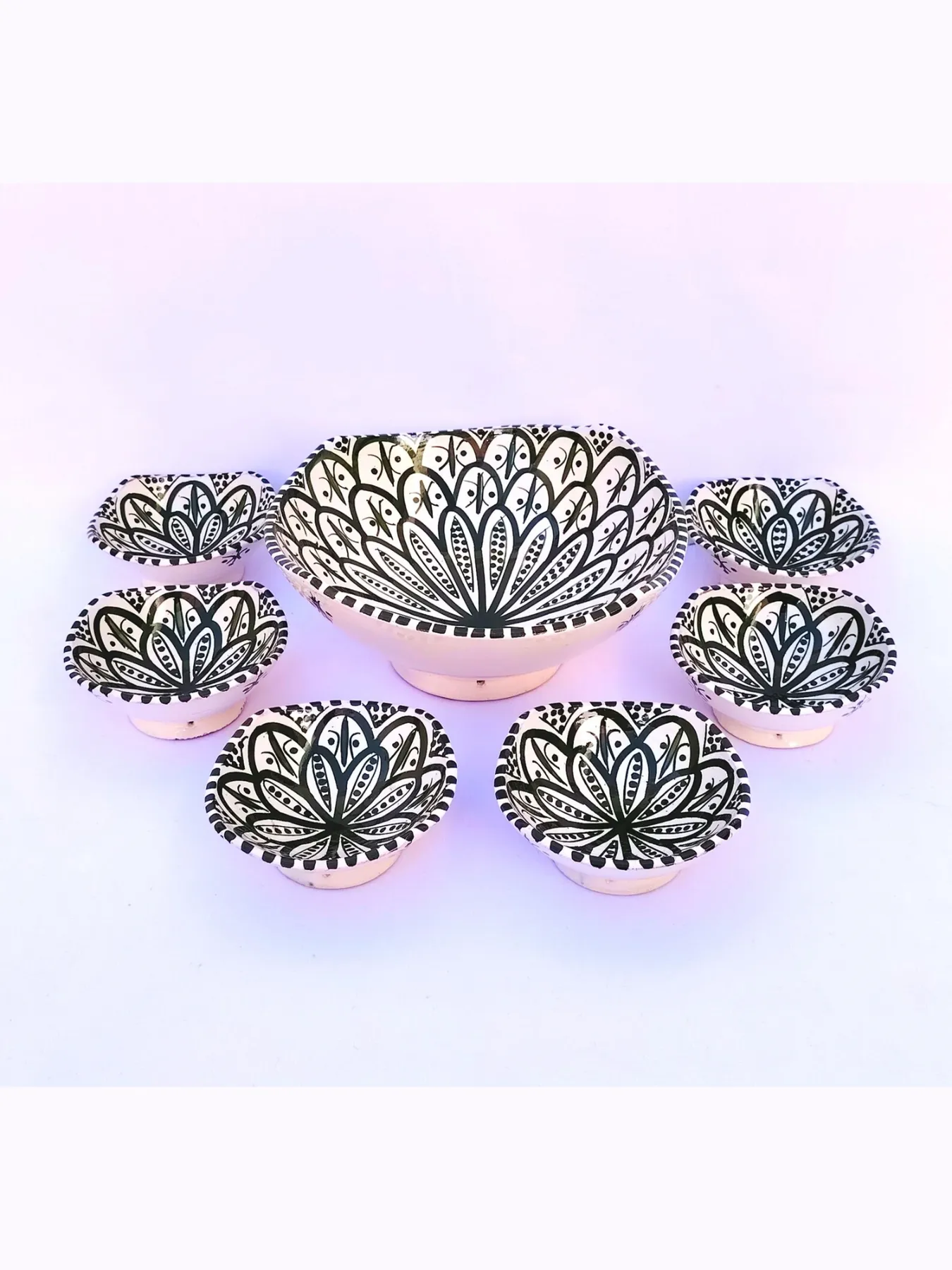 Hand-Painted Bowl Set of 7 from Safi, Wall or Table