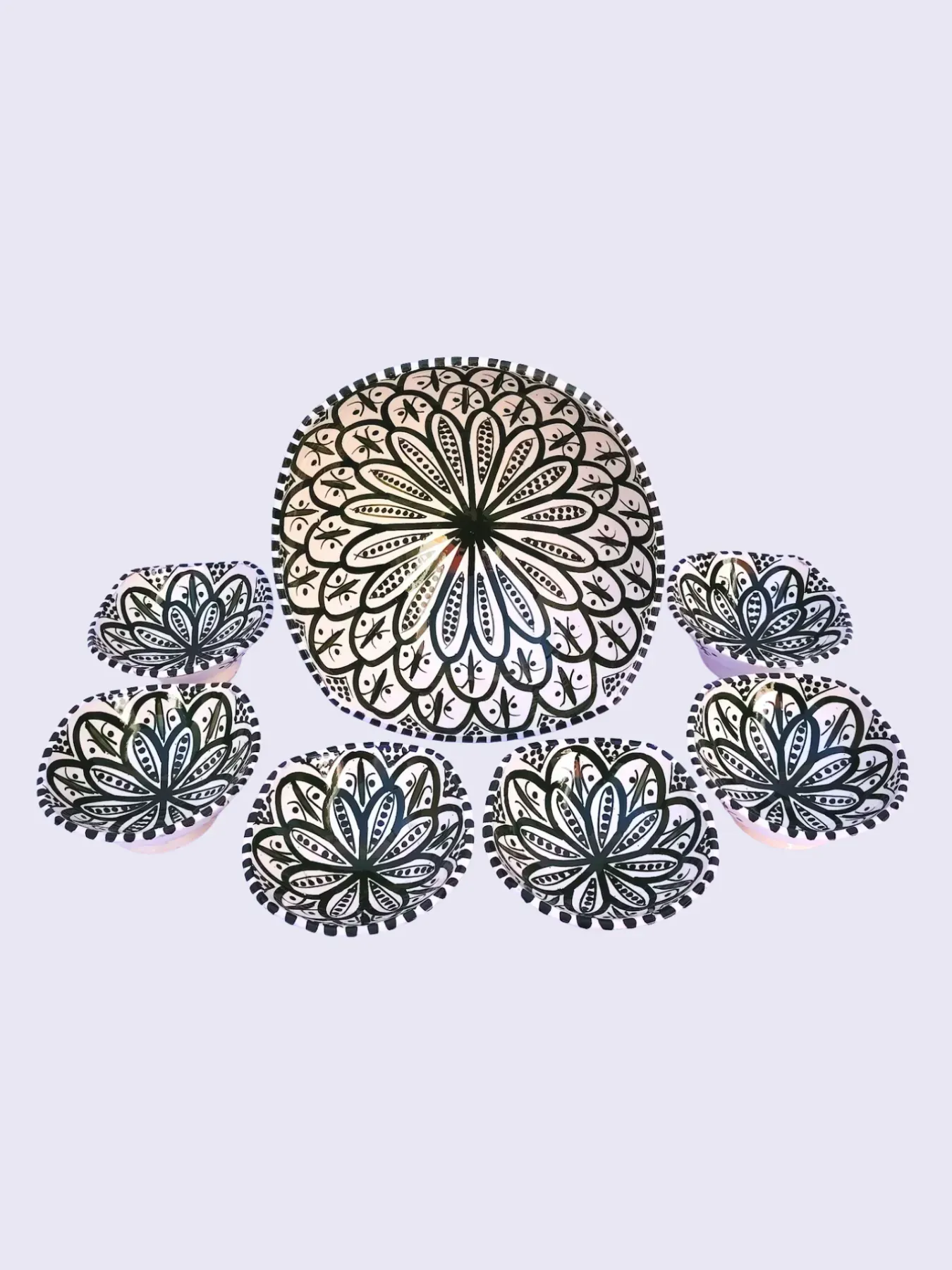 Hand-Painted Bowl Set of 7 from Safi, Wall or Table