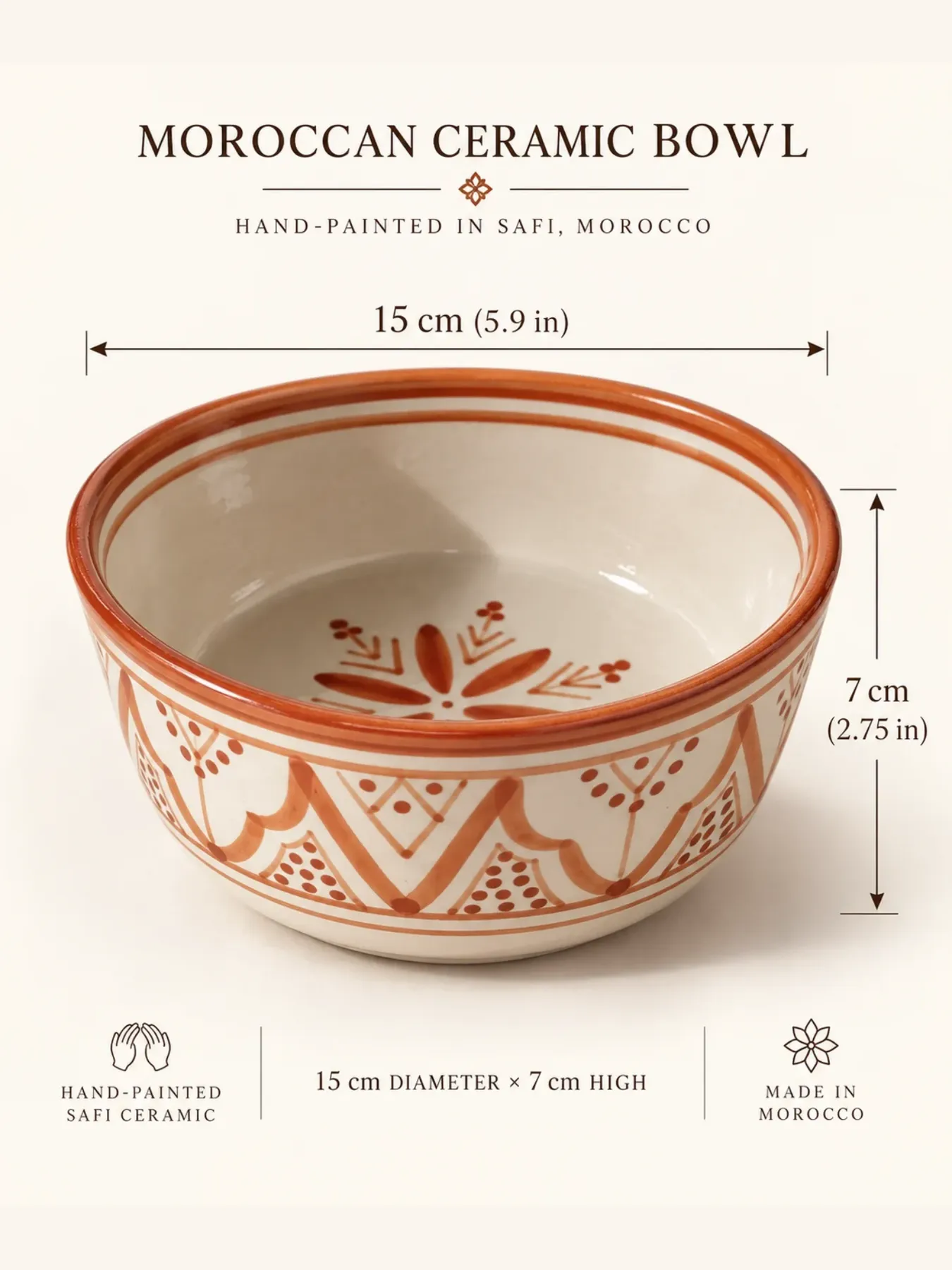 Hand-Painted Ceramic Bowl from Safi, Morocco 15cm — view 4