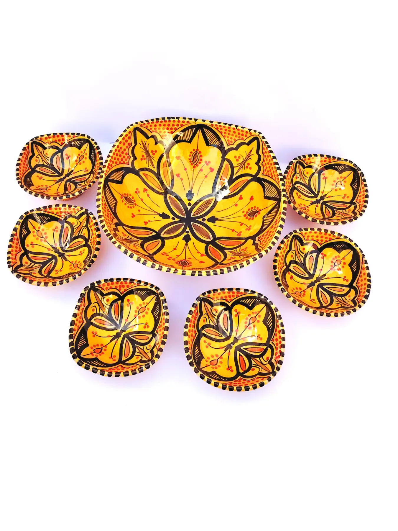 Hand-Painted Ceramic Bowl Set of 7  Marigold, Safi, Morocco — view 4