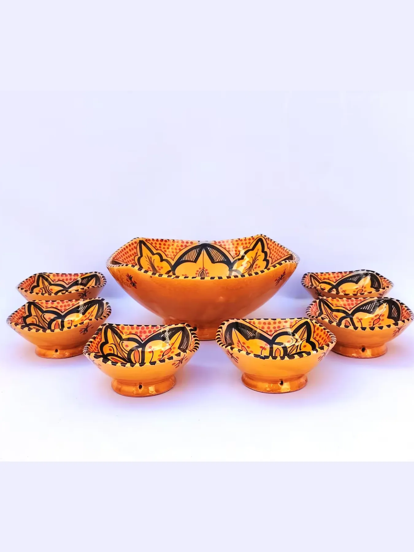Hand-Painted Ceramic Bowl Set of 7  Marigold, Safi, Morocco — view 7