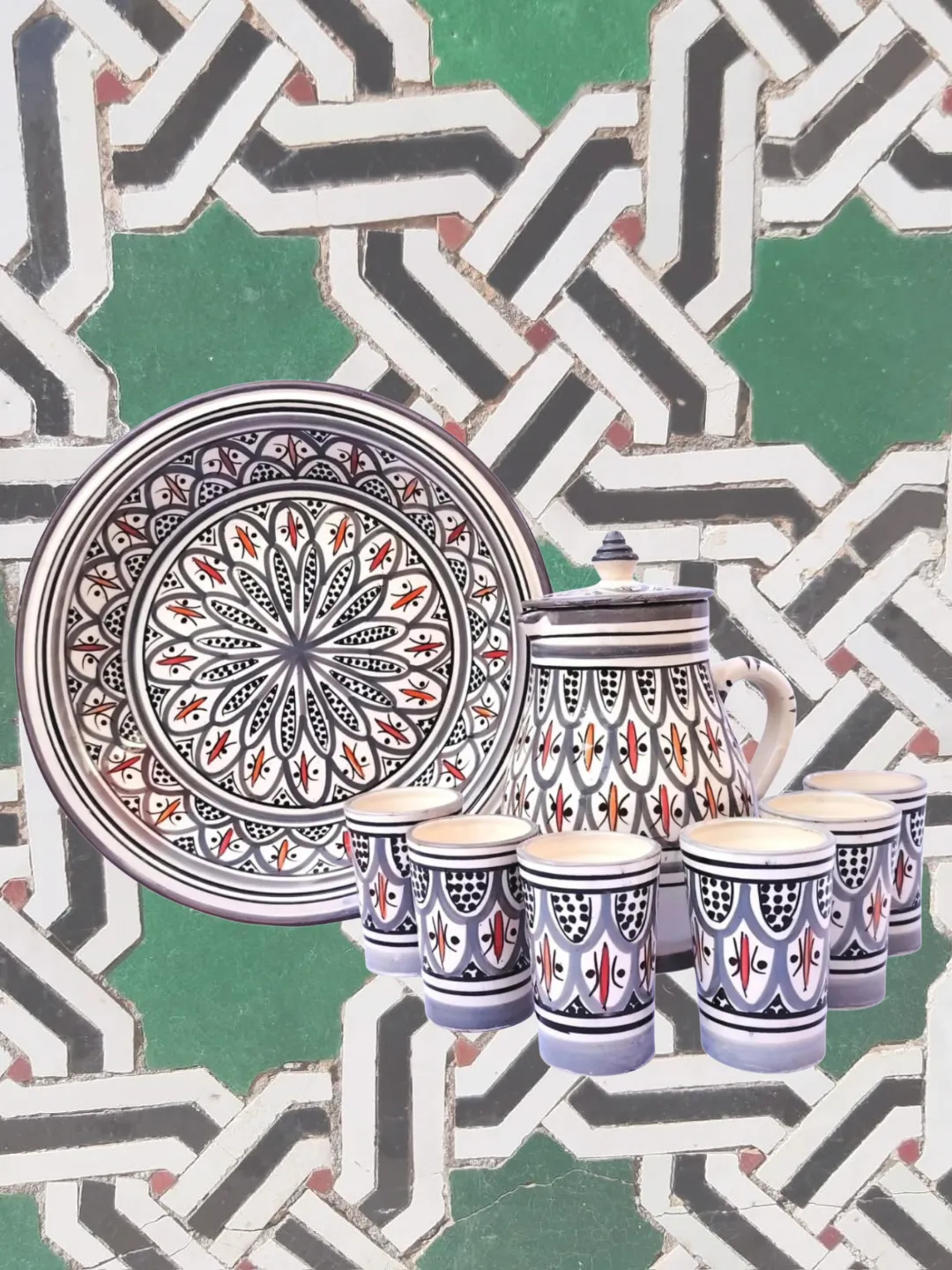 Hand-Painted Safi Ceramic Couscous Set — Blue & White — view 2