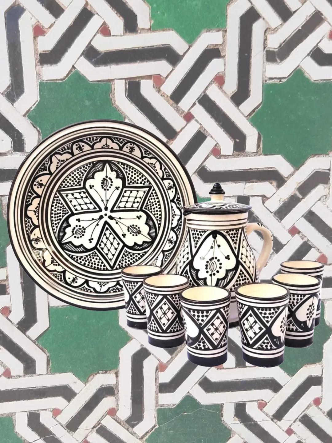 Hand-Painted Safi Ceramic Couscous Set — Blue & White — view 4