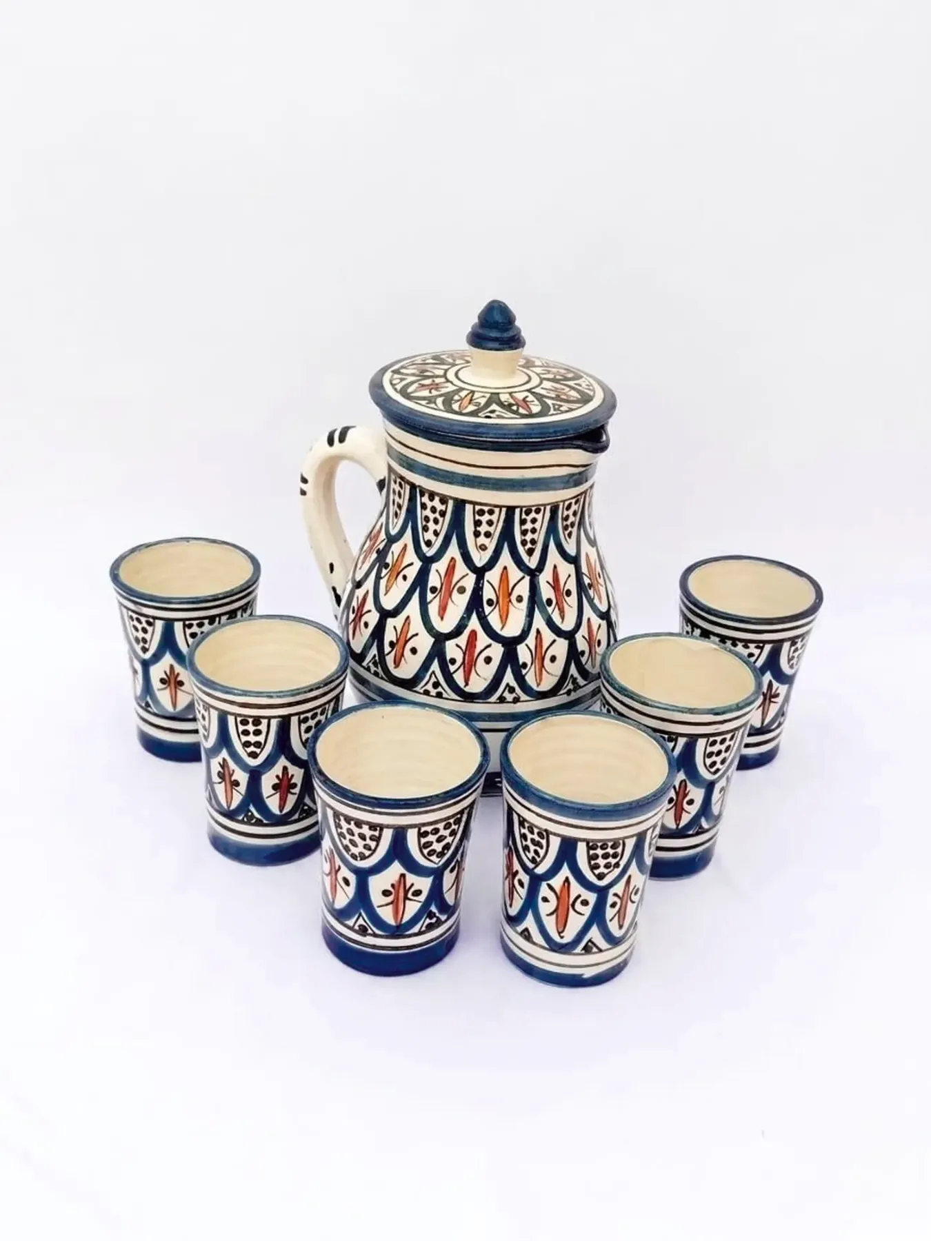 Hand-Painted Safi Ceramic Couscous Set, Blue & White — view 5