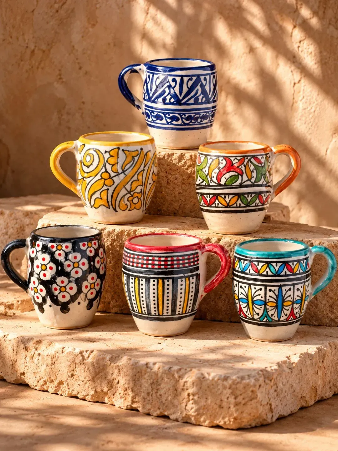 Hand-Painted Fez Ceramic Coffee Mug, Handmade Moroccan Mug, 500ml