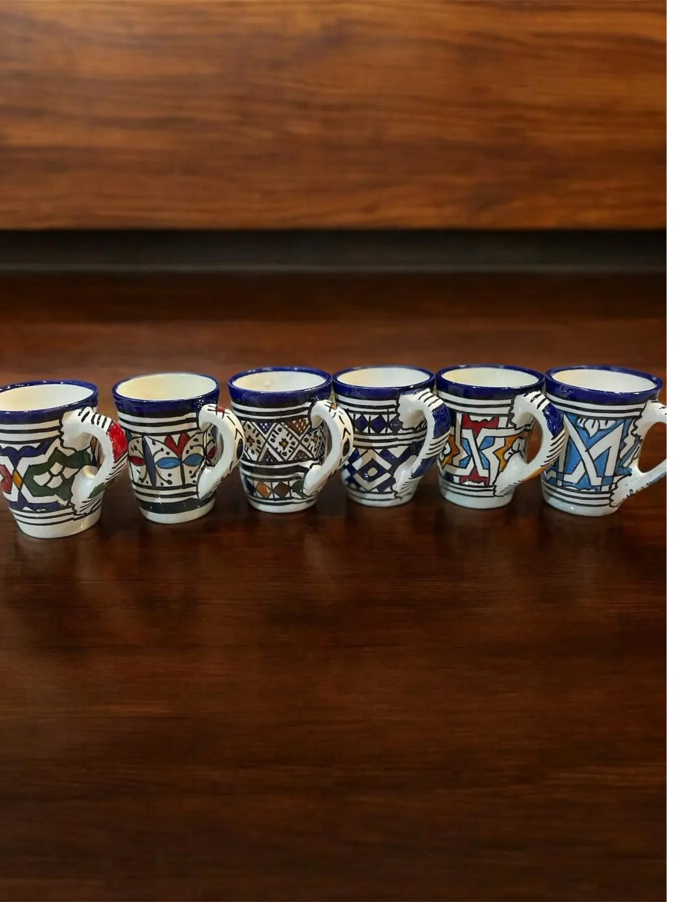 Hand-Painted Fez Ceramic Mug, Set of 4 with Zellige Pattern, 12cm from Fez — view 4